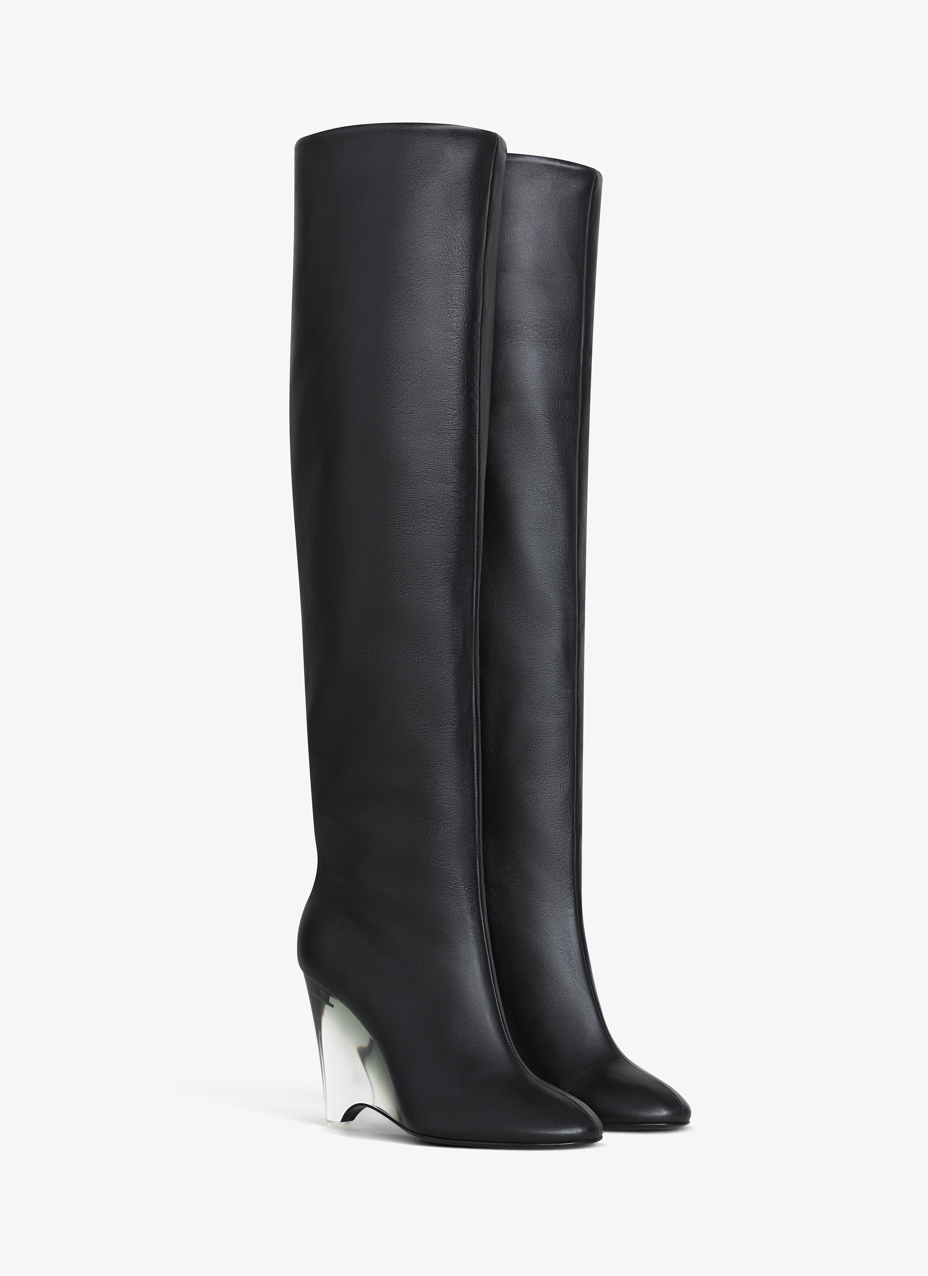 ALAÏA BLACK WEDGE BOOTS IN CALFSKIN