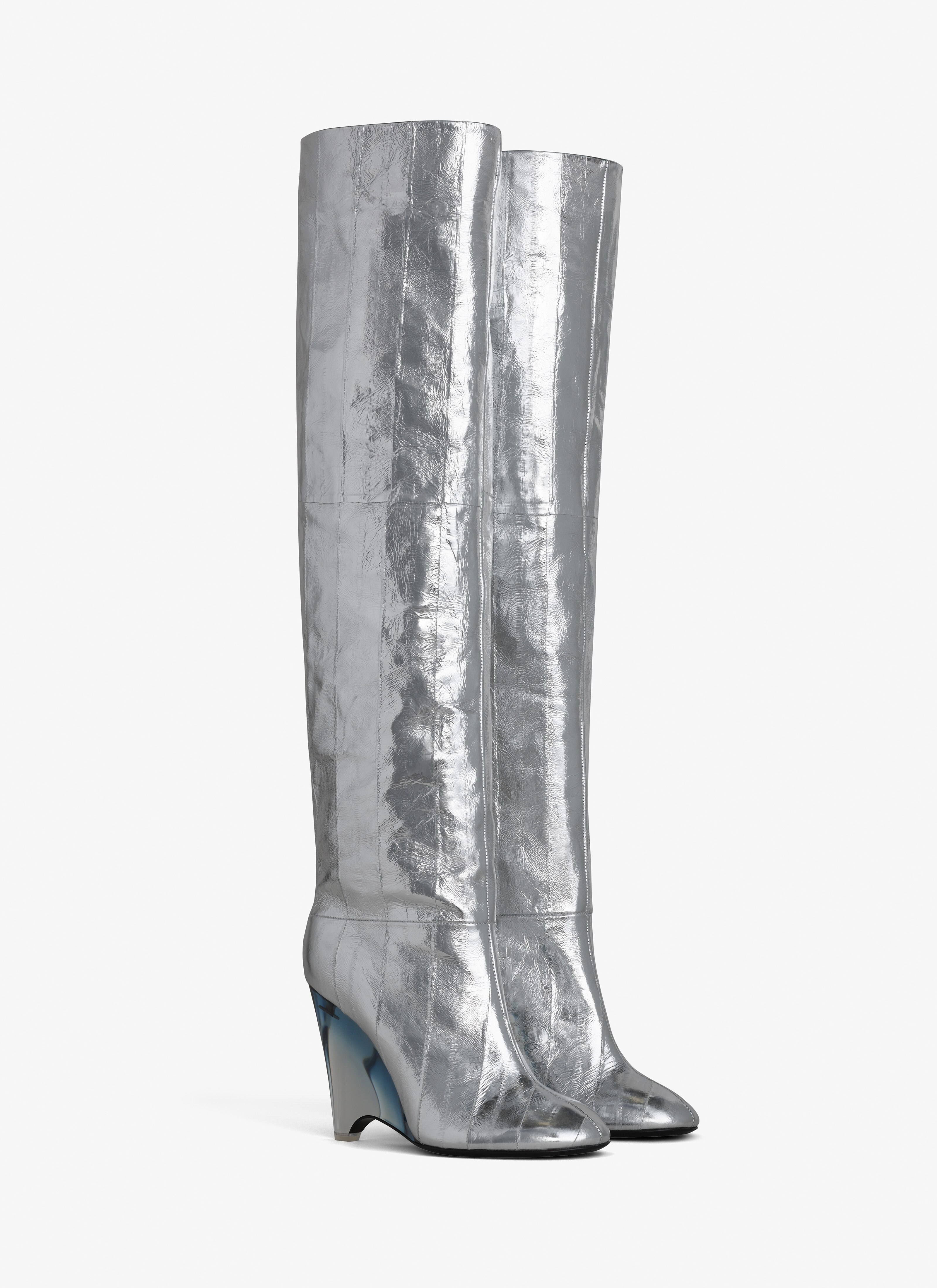 ALAÏA SILVER WEDGE BOOTS IN LAMBSKIN
