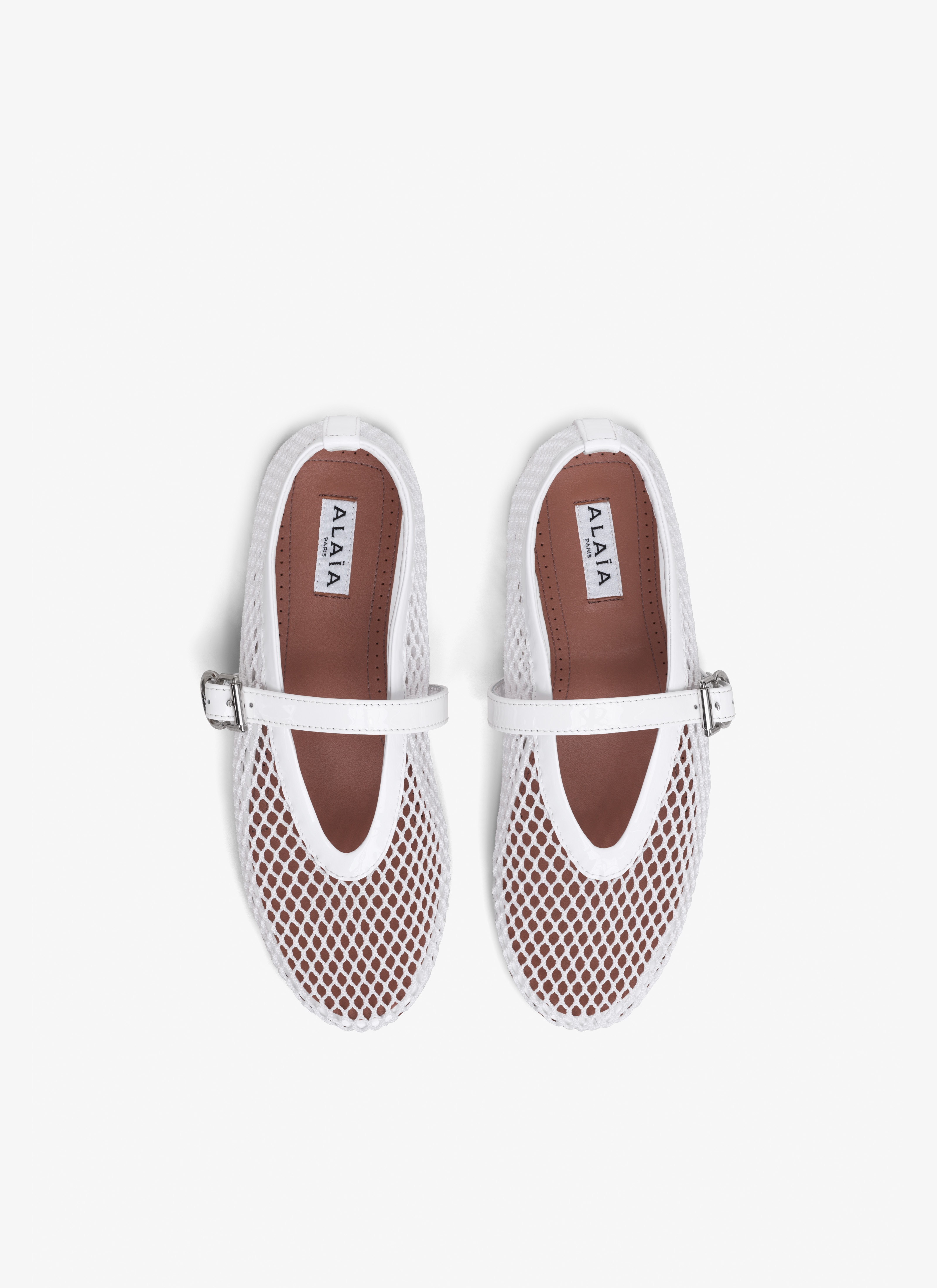 ALAÏA WHITE BALLET FLATS IN FISHNET