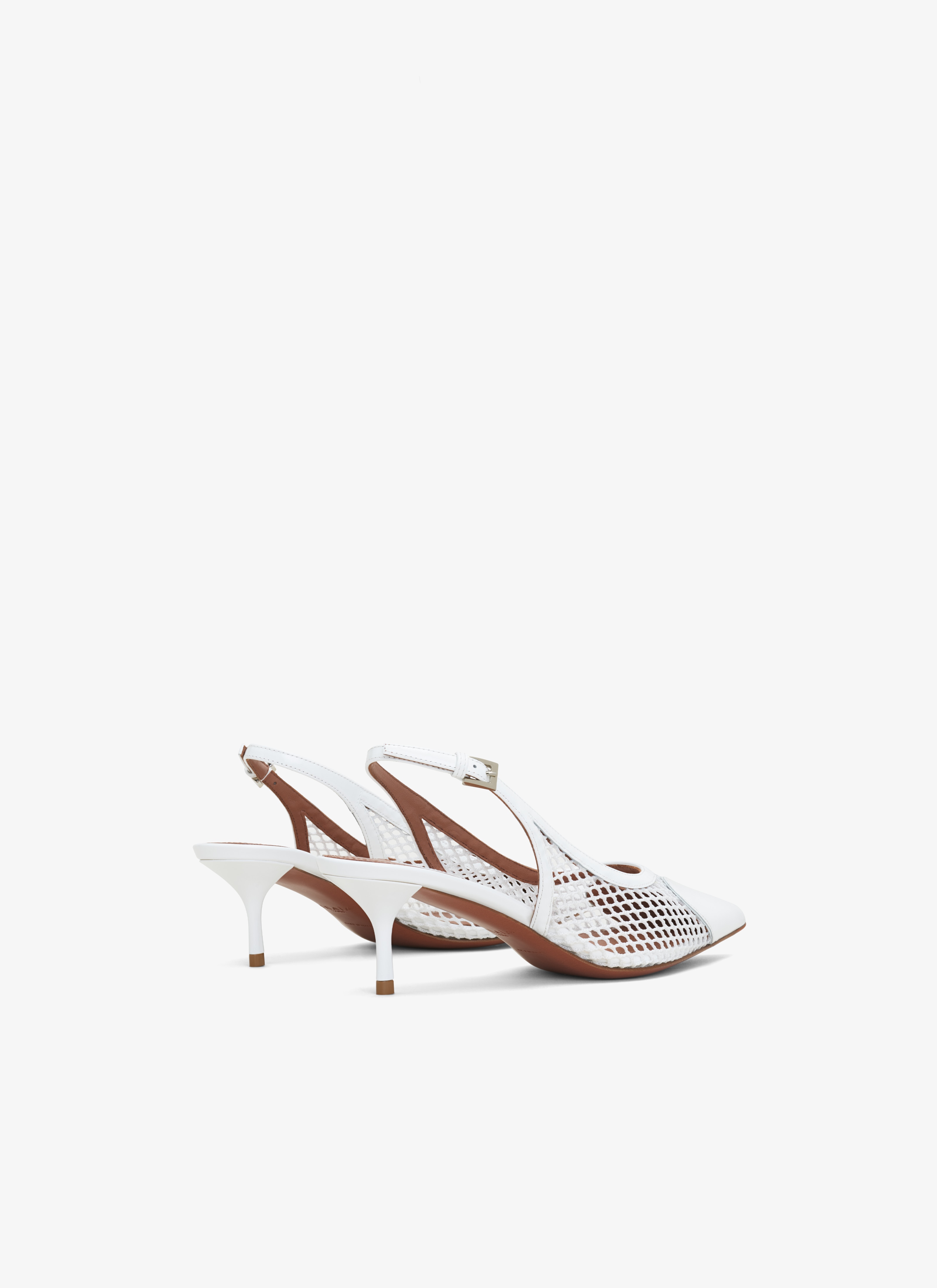 ALAÏA WHITE LE CŒUR SLINGBACKS IN FISHNET
