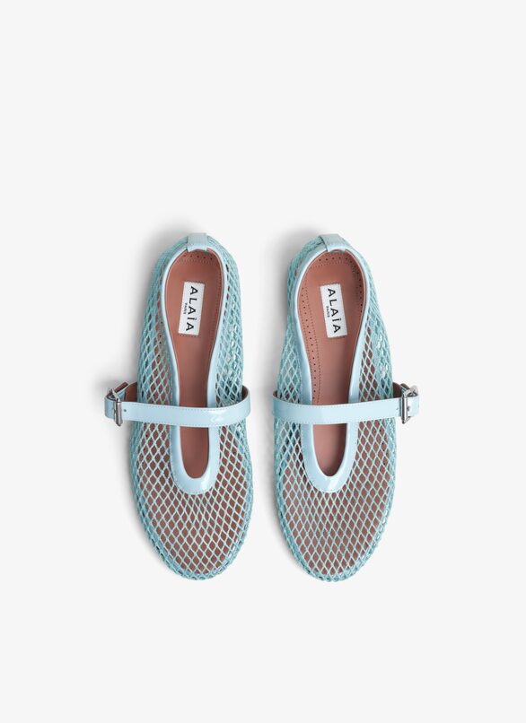 BALLET FLATS IN FISHNET ALAÏA LAGOON BLUE BALLET FLATS IN FISHNET