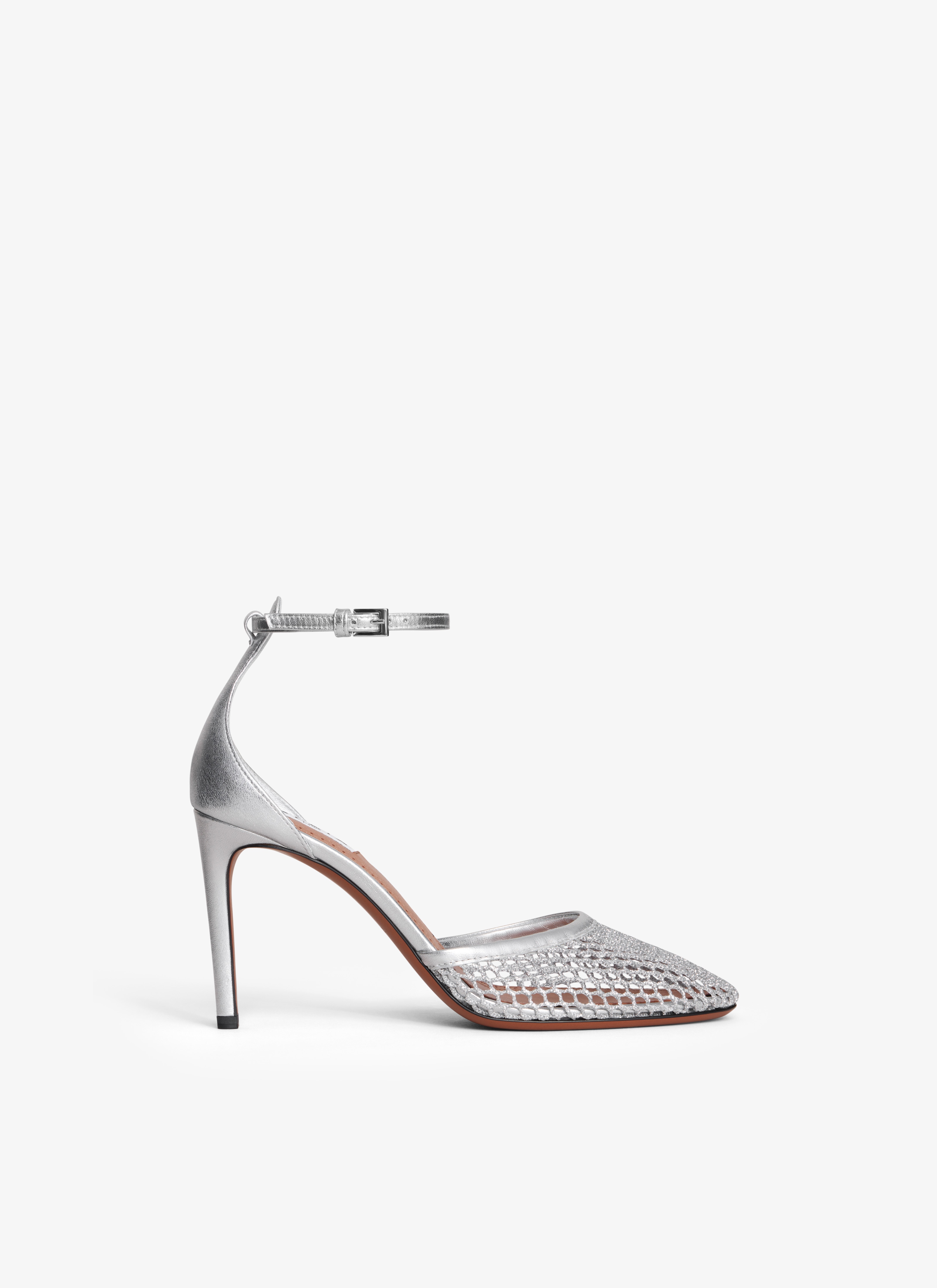 ALAÏA SILVER HIGH FISHNET PUMPS