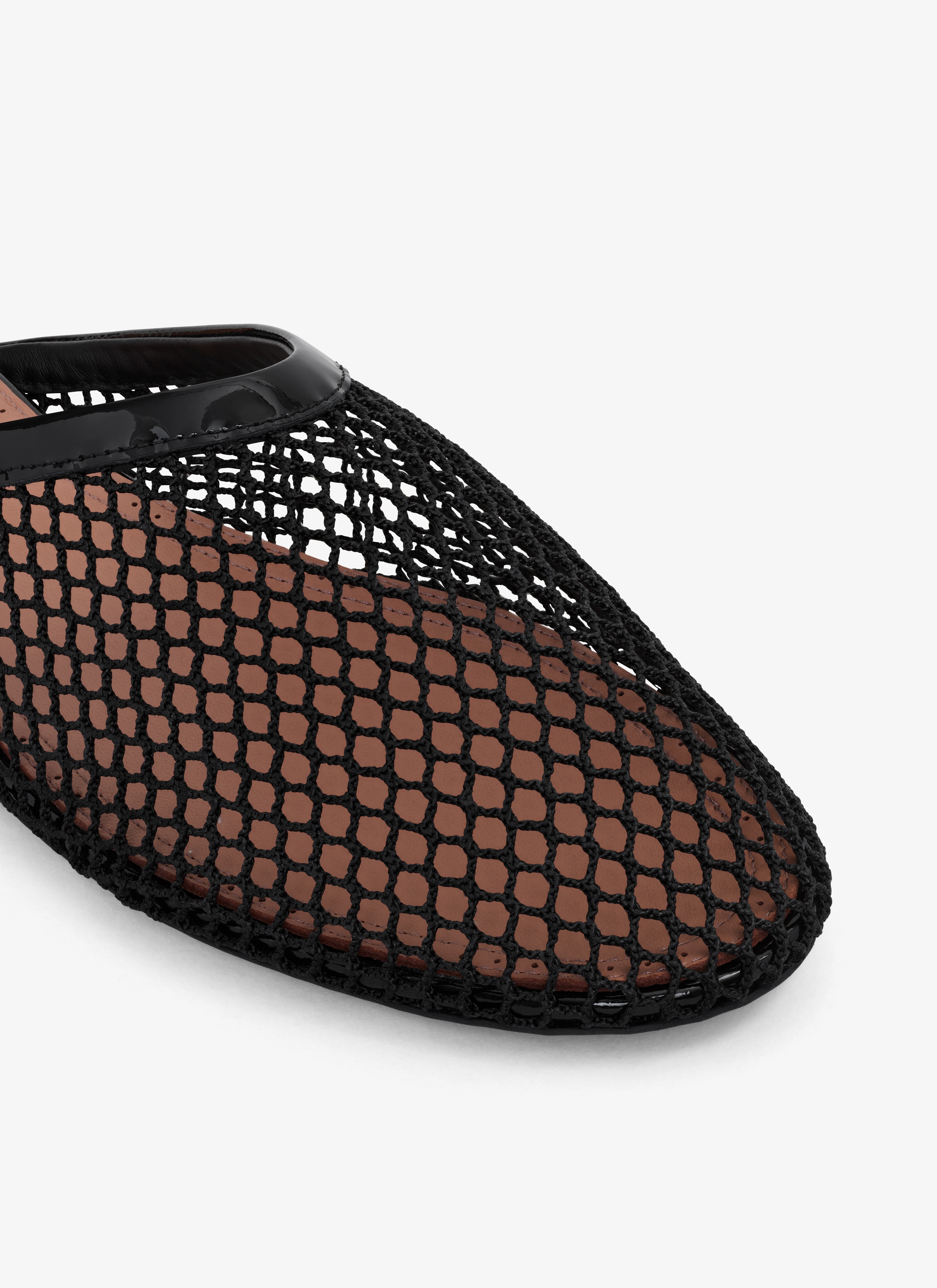 ALAÏA SCHWARZ FLACHE PANTOLETTEN AUS NETZSTOFF