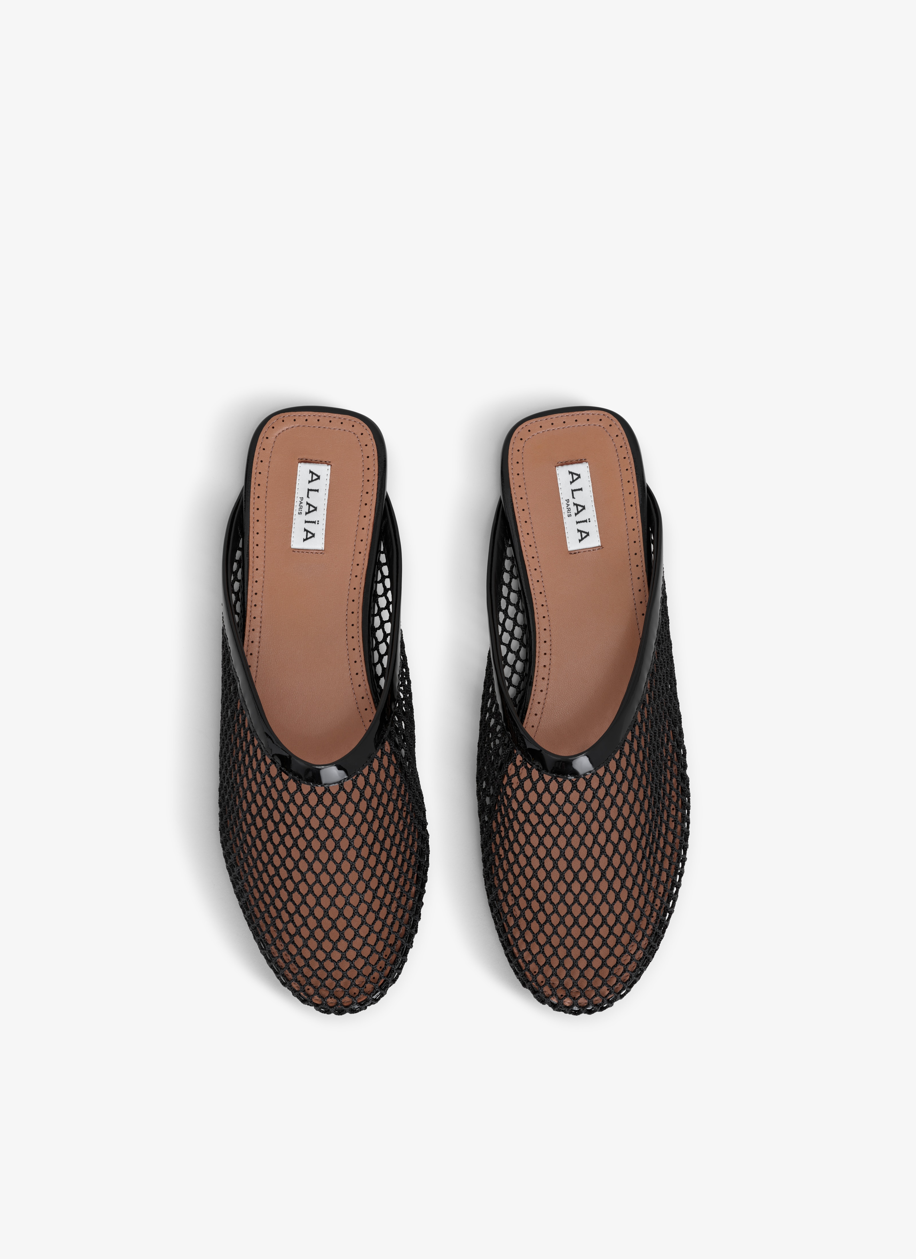 ALAÏA SCHWARZ FLACHE PANTOLETTEN AUS NETZSTOFF