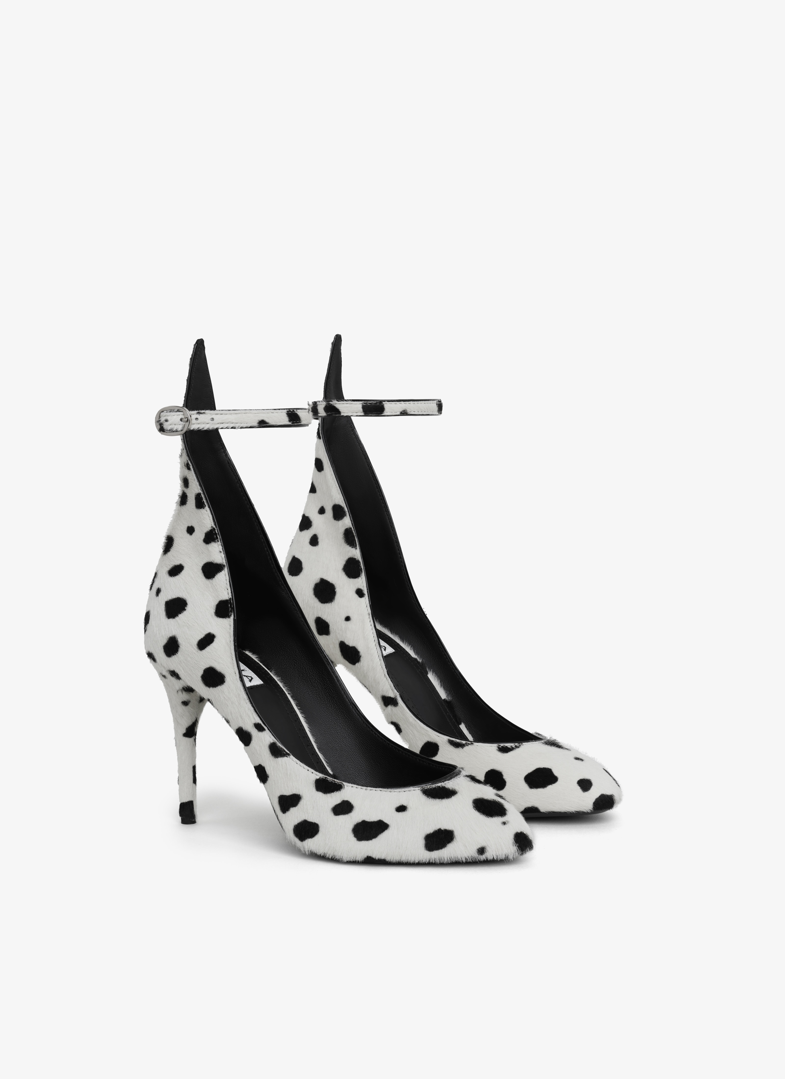 ALAÏA WHITE/BLACK DECOLLETE PUMPS IN DOTS HAIRCALF