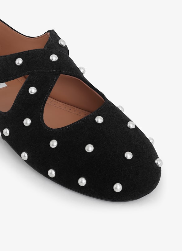CRISS CROSS BALLET FLATS IN SUEDE WITH STUDS ALAÏA BLACK CRISS CROSS BALLET FLATS IN SUEDE WITH STUDS