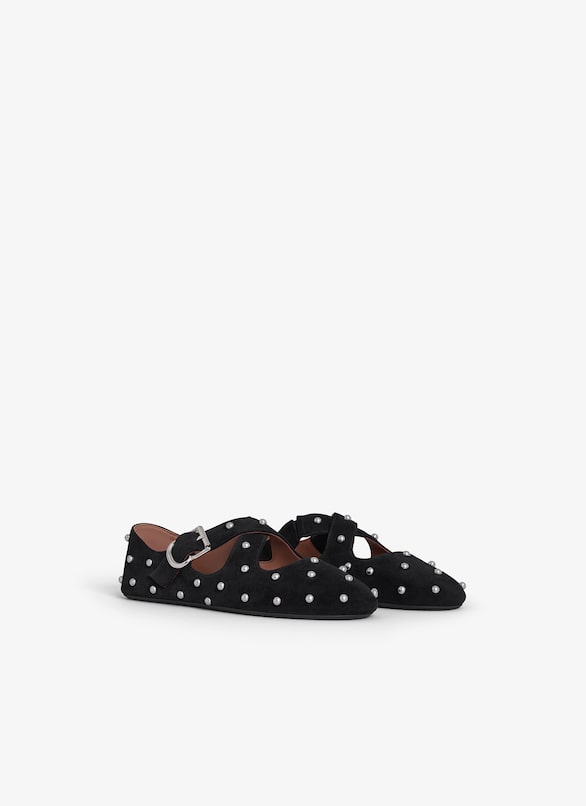 CRISS CROSS BALLET FLATS IN SUEDE WITH STUDS ALAÏA BLACK CRISS CROSS BALLET FLATS IN SUEDE WITH STUDS