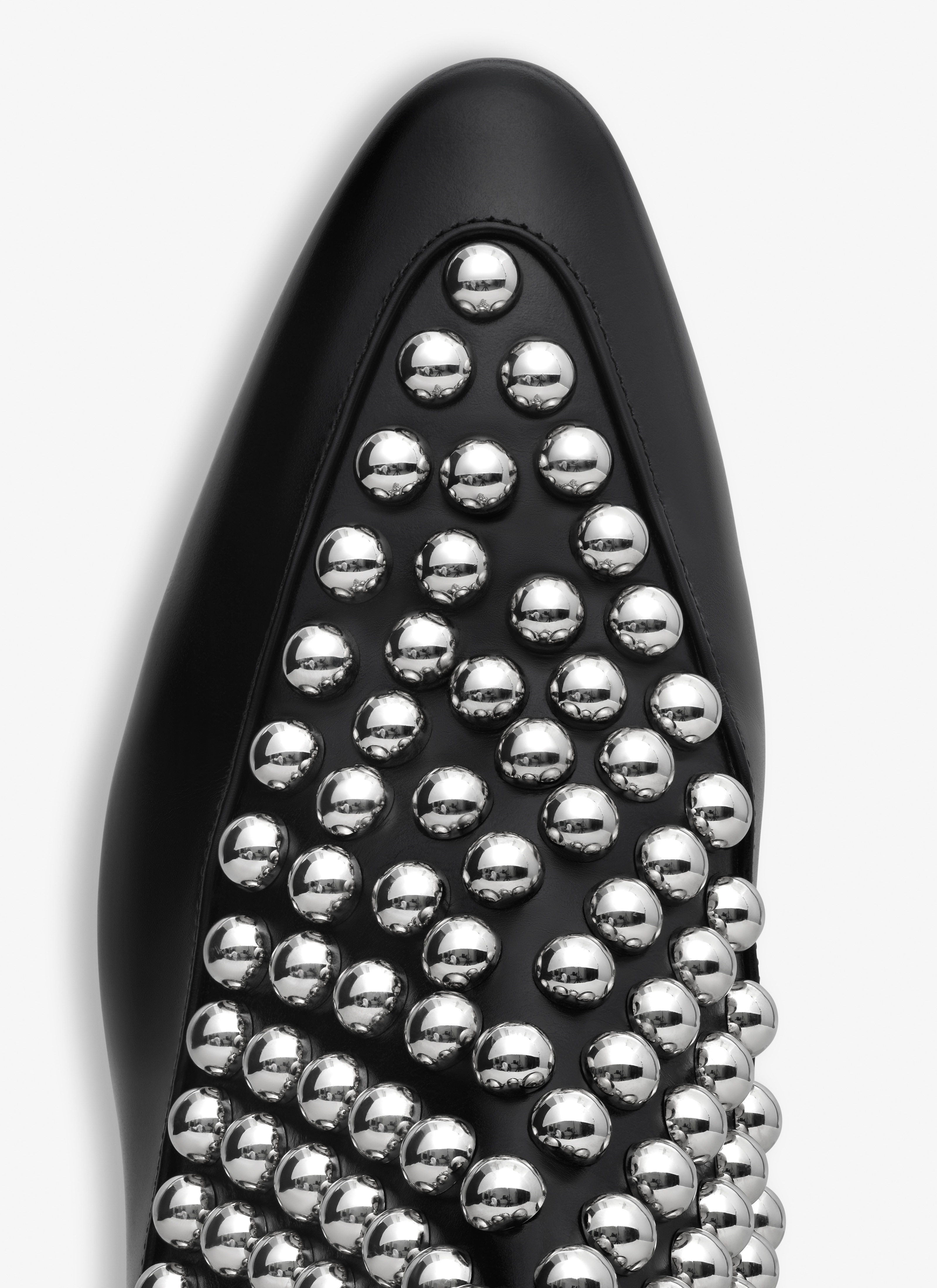 ALAÏA BLACK ASYMETRIC ANKLE BOOTS IN GLOSSY CALFSKIN WITH STUDS