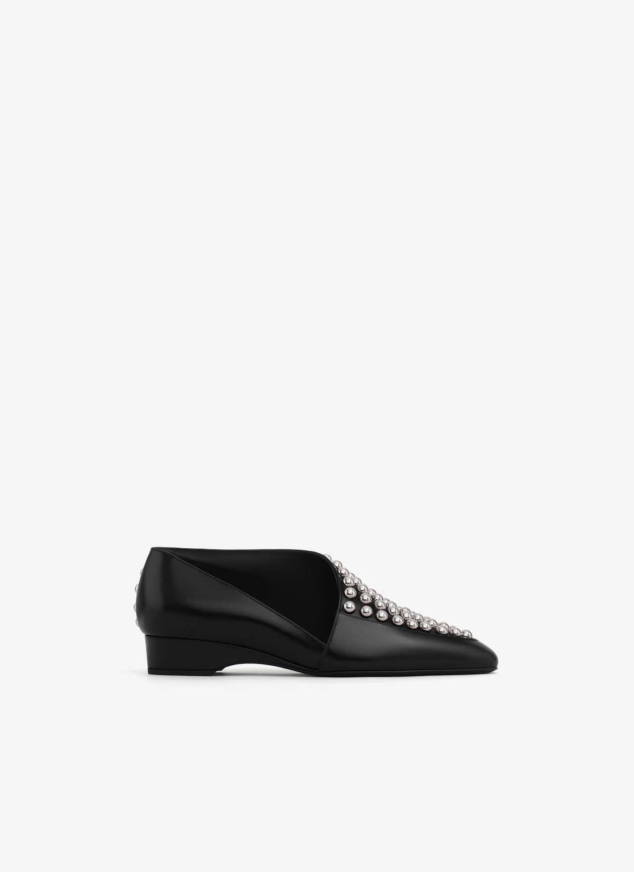 ALAÏA Women's BLACK ASYMETRIC LOAFERS IN GLOSSY CALFSKIN WITH STUDS