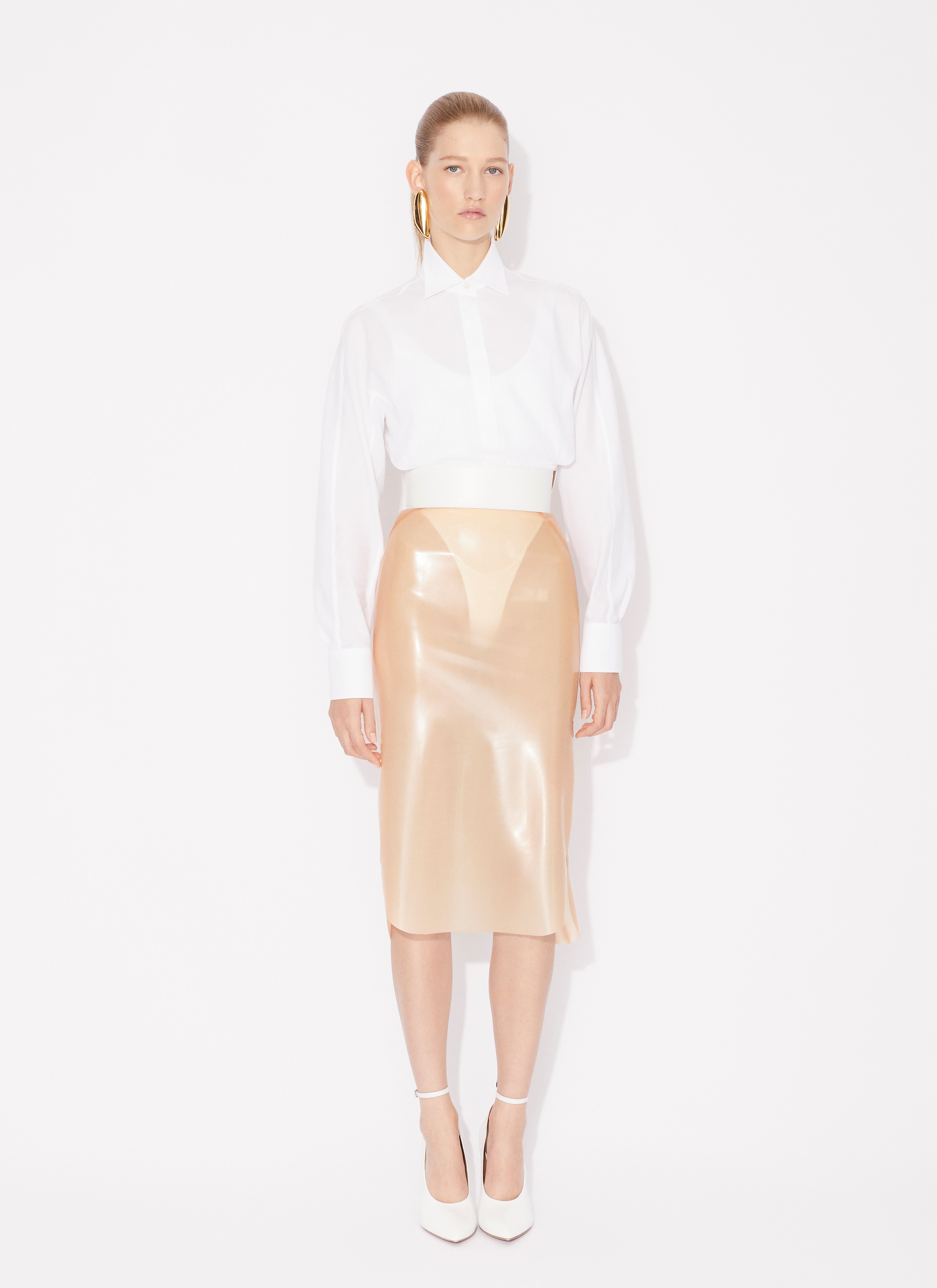 ALAÏA OPTIC WHITE SLIDE BELT IN CALFSKIN