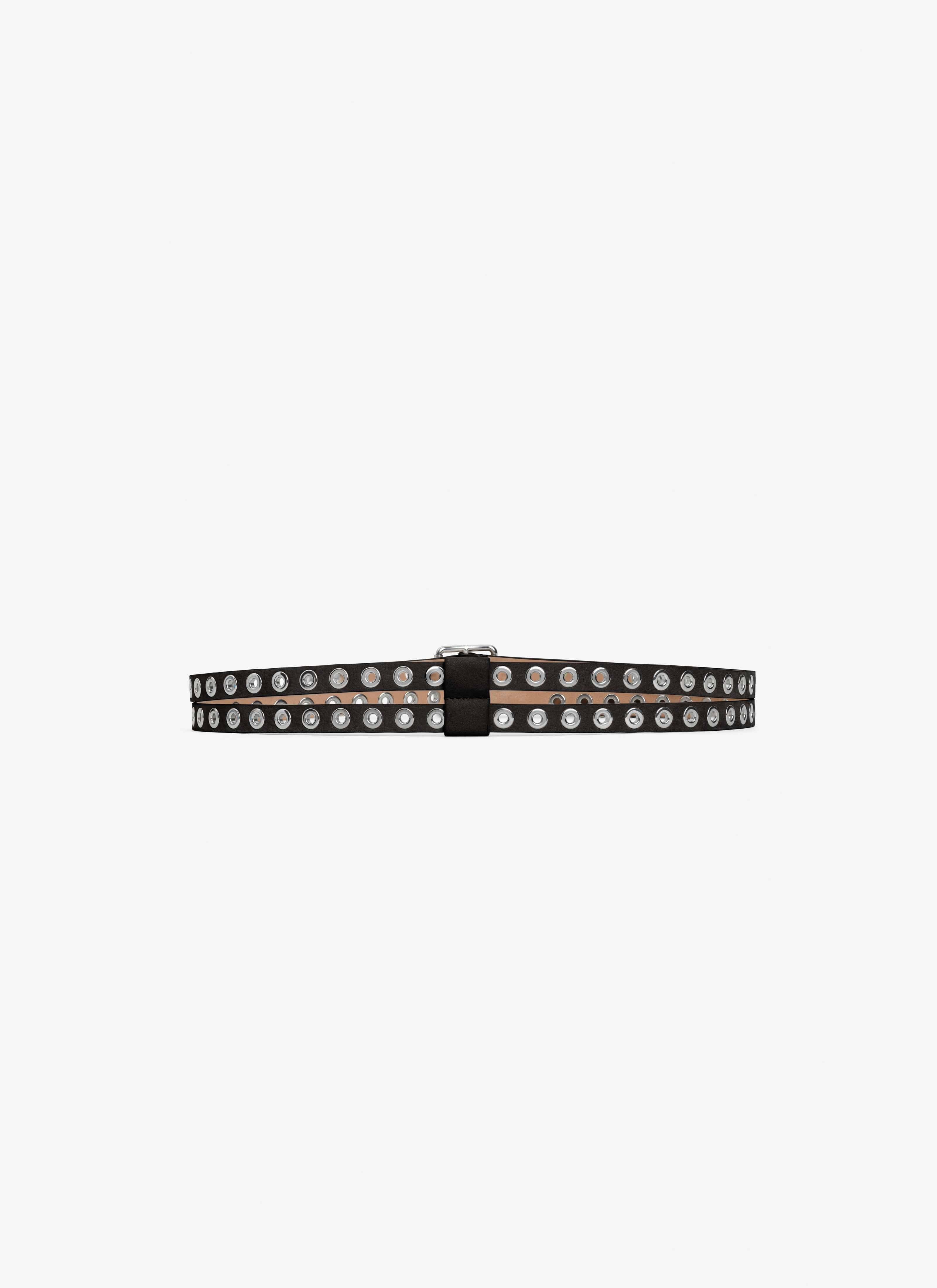 ALAÏA 블랙 누벅 소재 바이커 더블 벨트