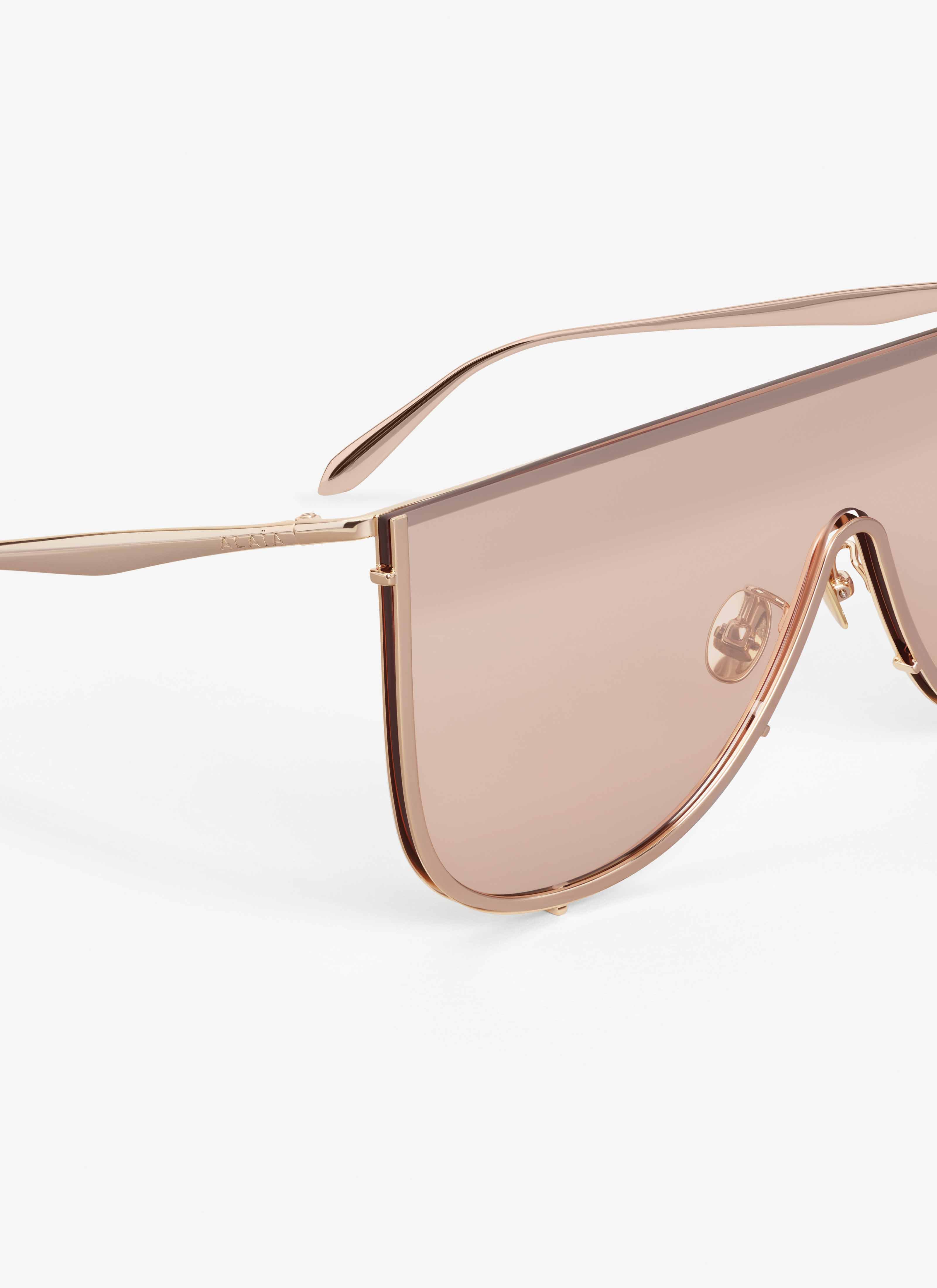 ALAÏA GOLDEN BROWN MASK SUNGLASSES IN METAL
