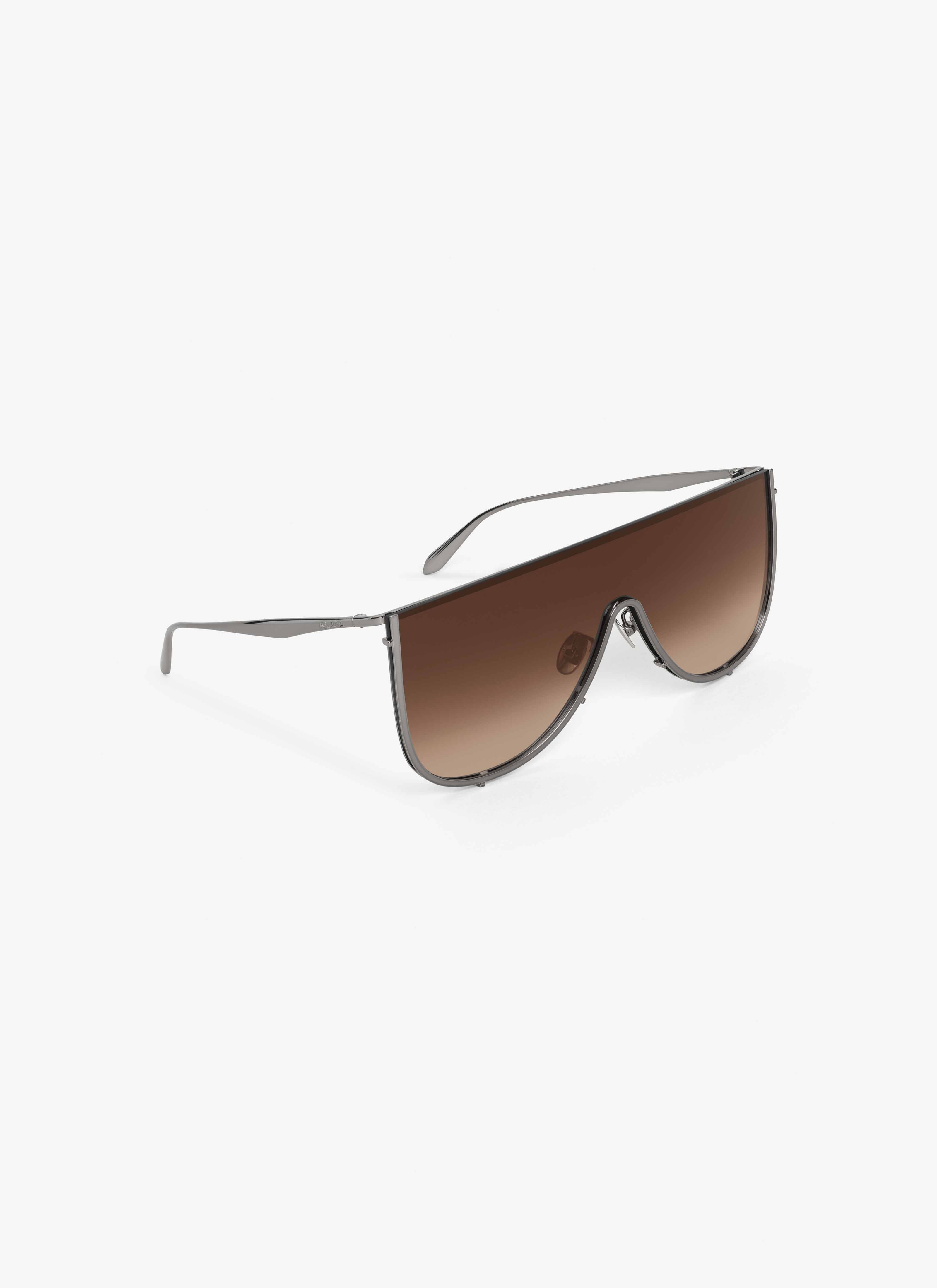 ALAÏA BROWN/BLACK MASK SUNGLASSES IN METAL