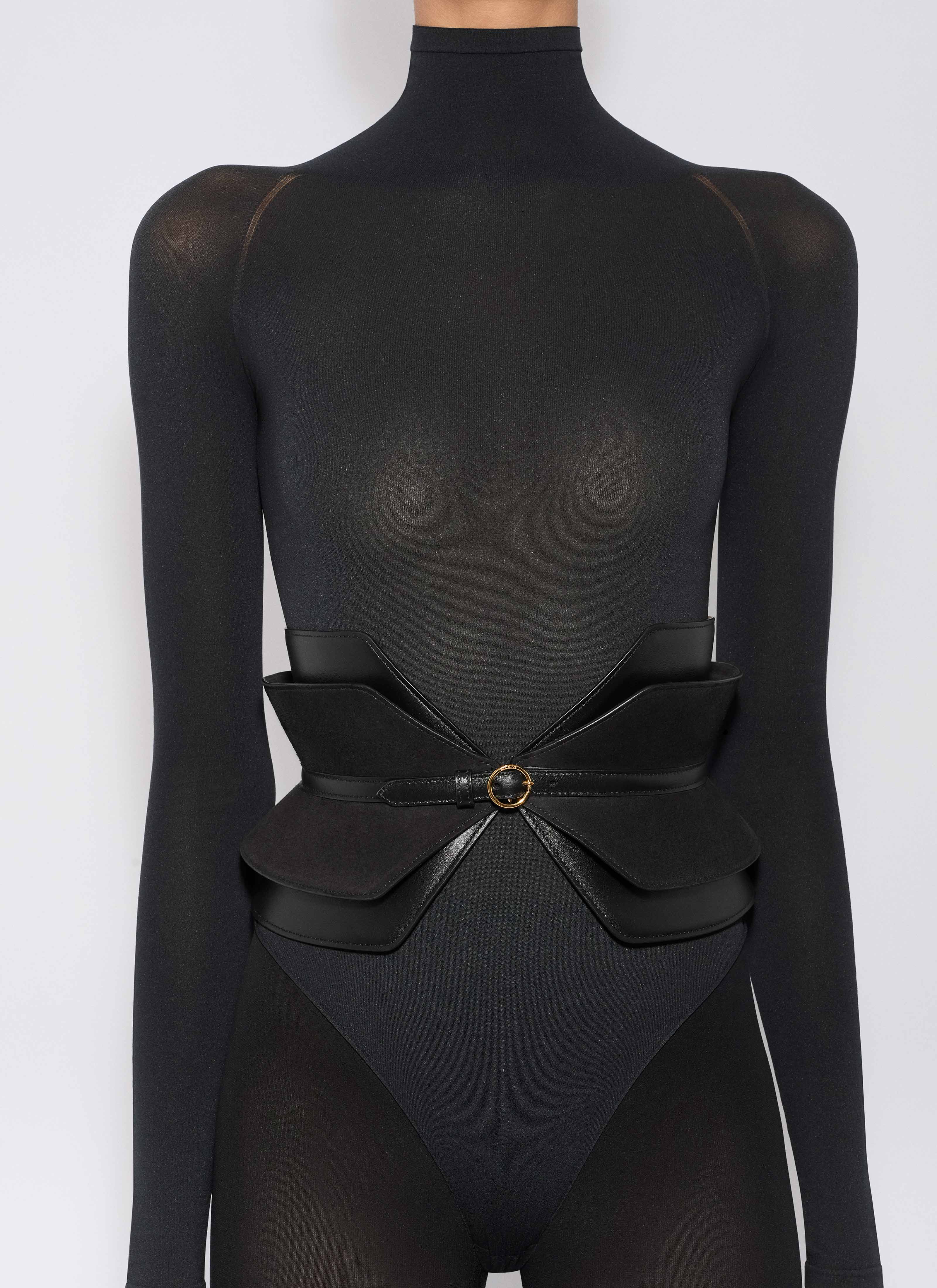 ALAÏA BLACK DOUBLE BUSTIER BELT IN CALFSKIN AND GOATSKIN