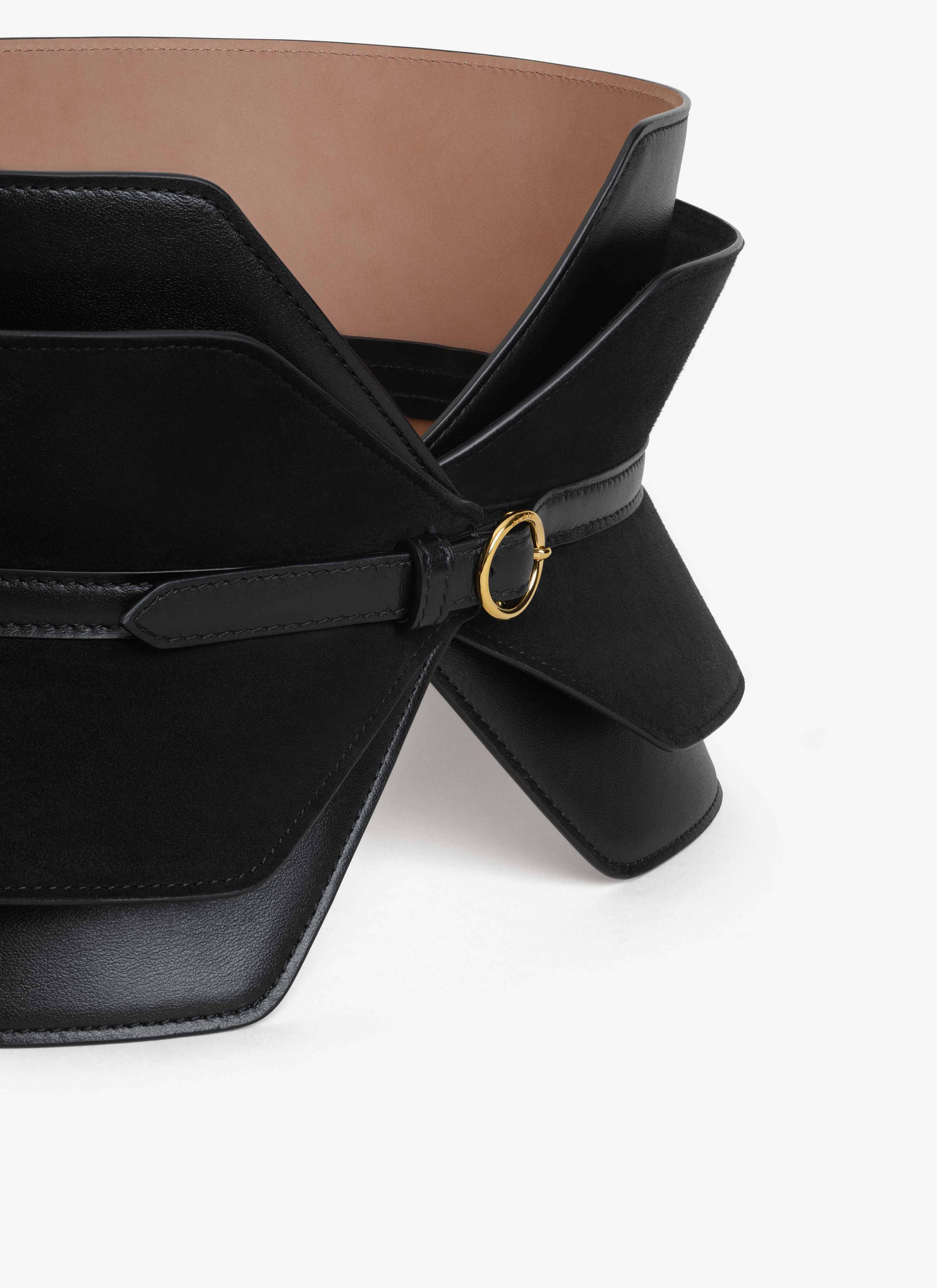 ALAÏA BLACK DOUBLE BUSTIER BELT IN CALFSKIN AND GOATSKIN