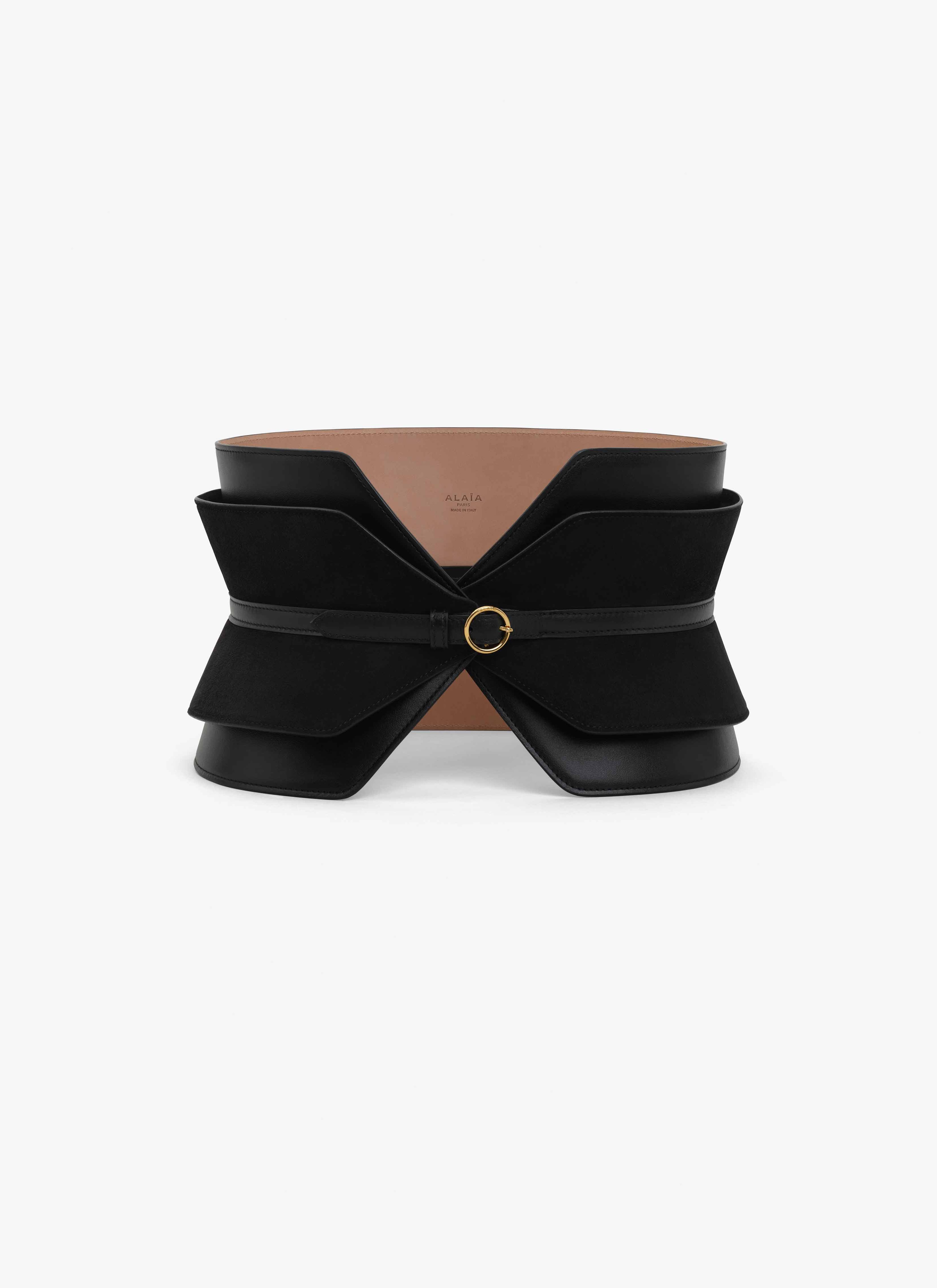 ALAÏA BLACK DOUBLE BUSTIER BELT IN CALFSKIN AND GOATSKIN