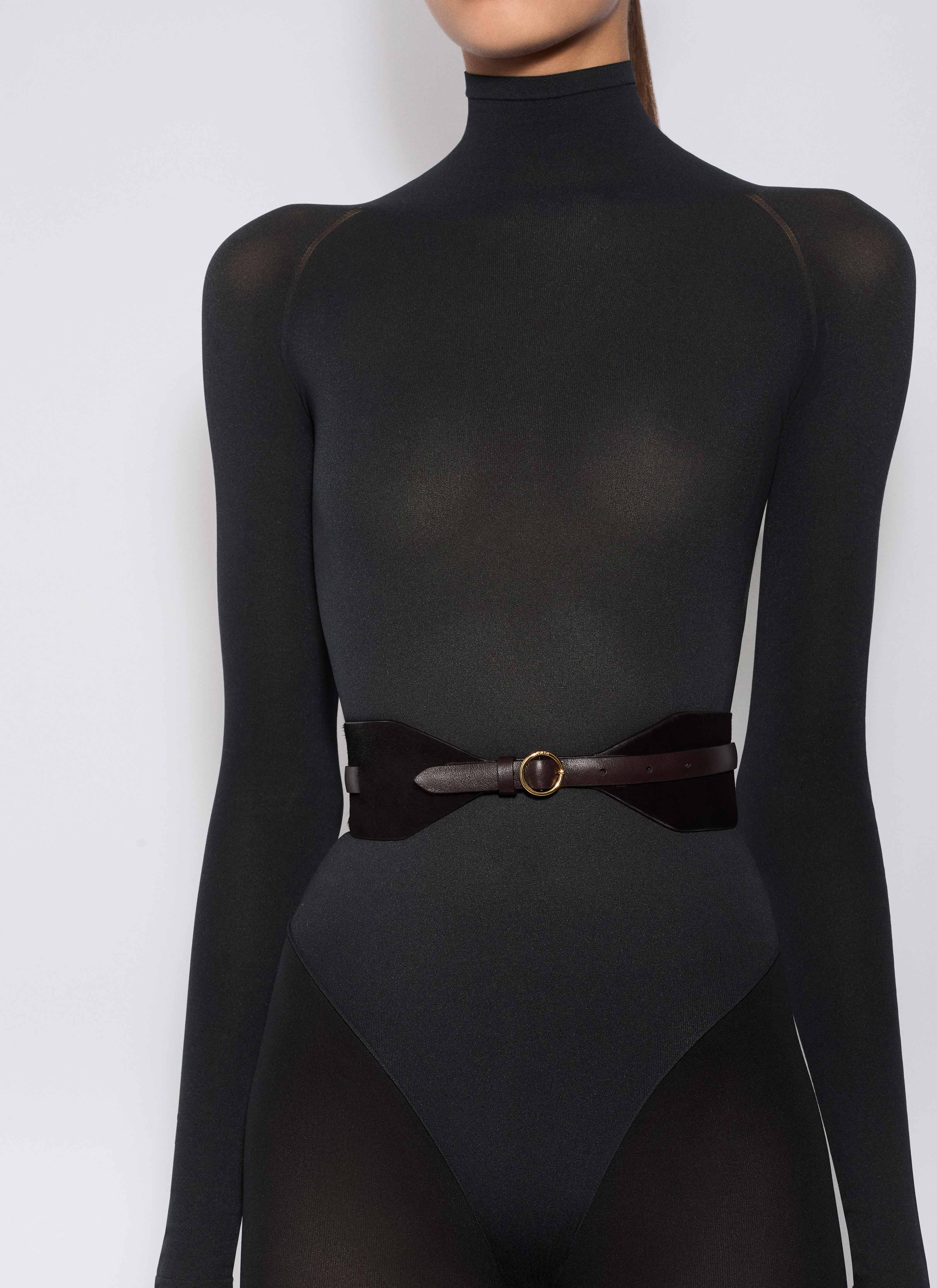 ALAÏA CHOCOLATE DOUBLE LARGE BELT IN HAIRCALF