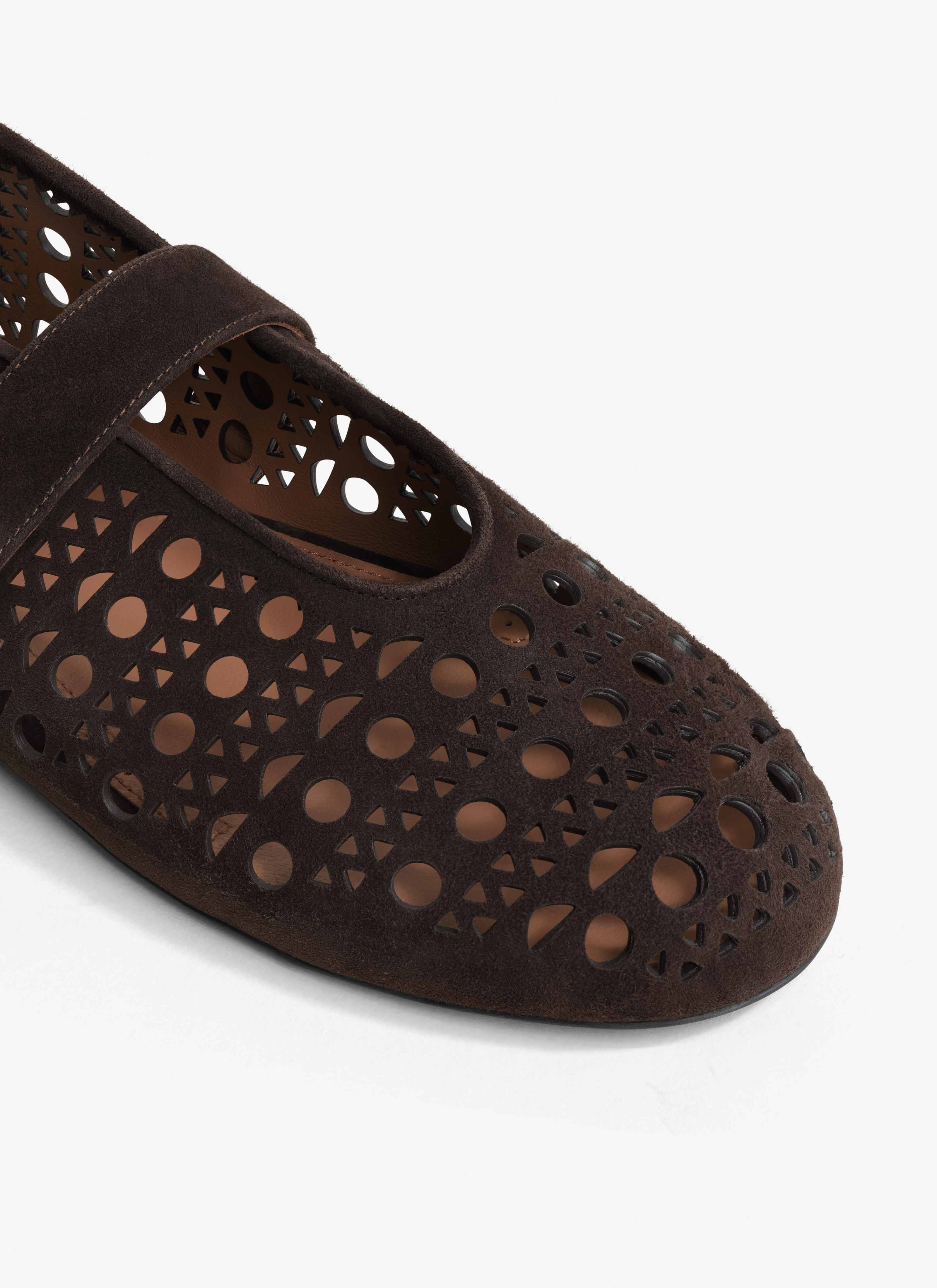 ALAÏA BALLERINES VIENNE EN SUÈDE BRUN FONCÉ