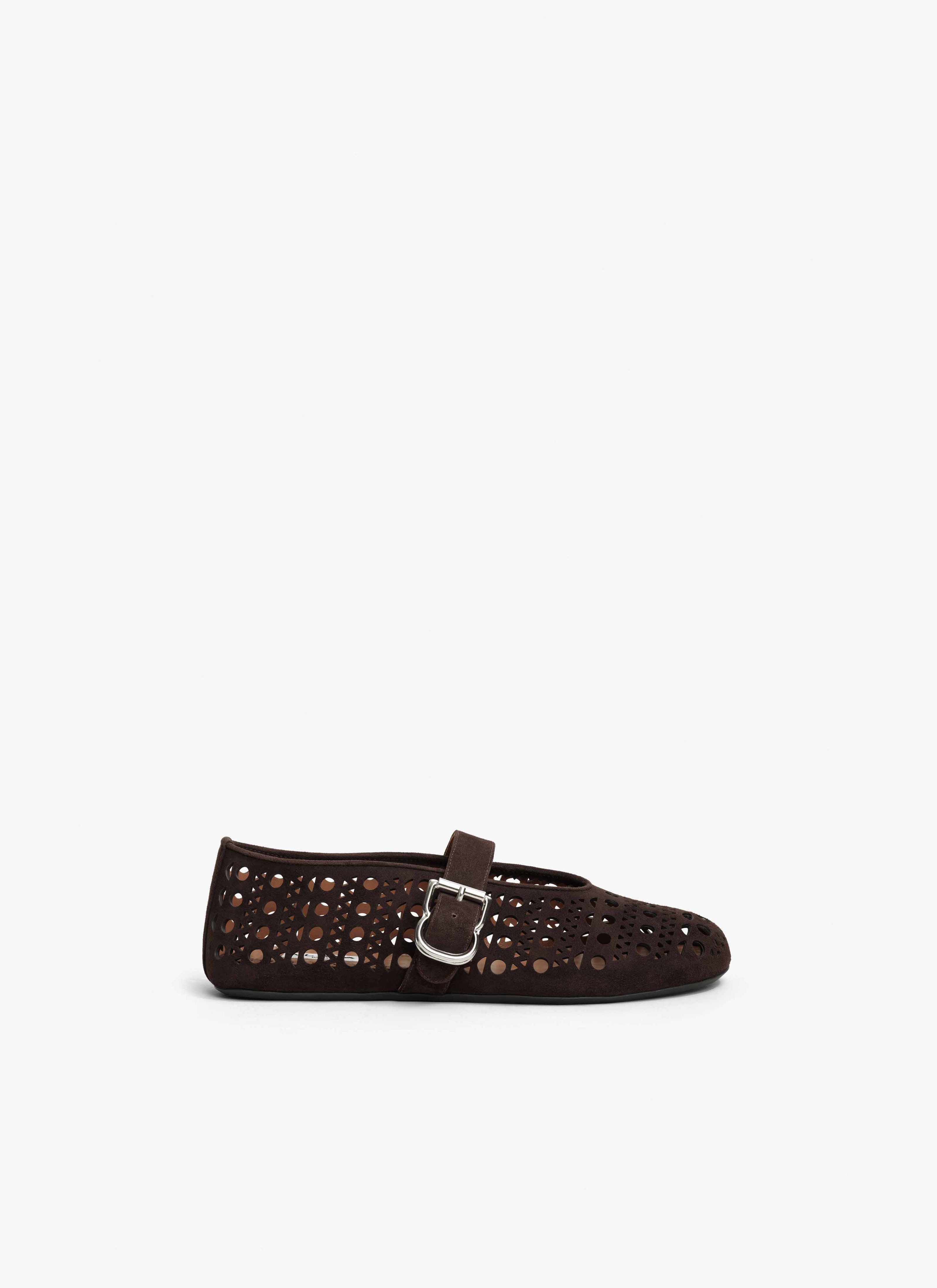 ALAÏA DARK BROWN BALLET FLATS VIENNE IN SUEDE