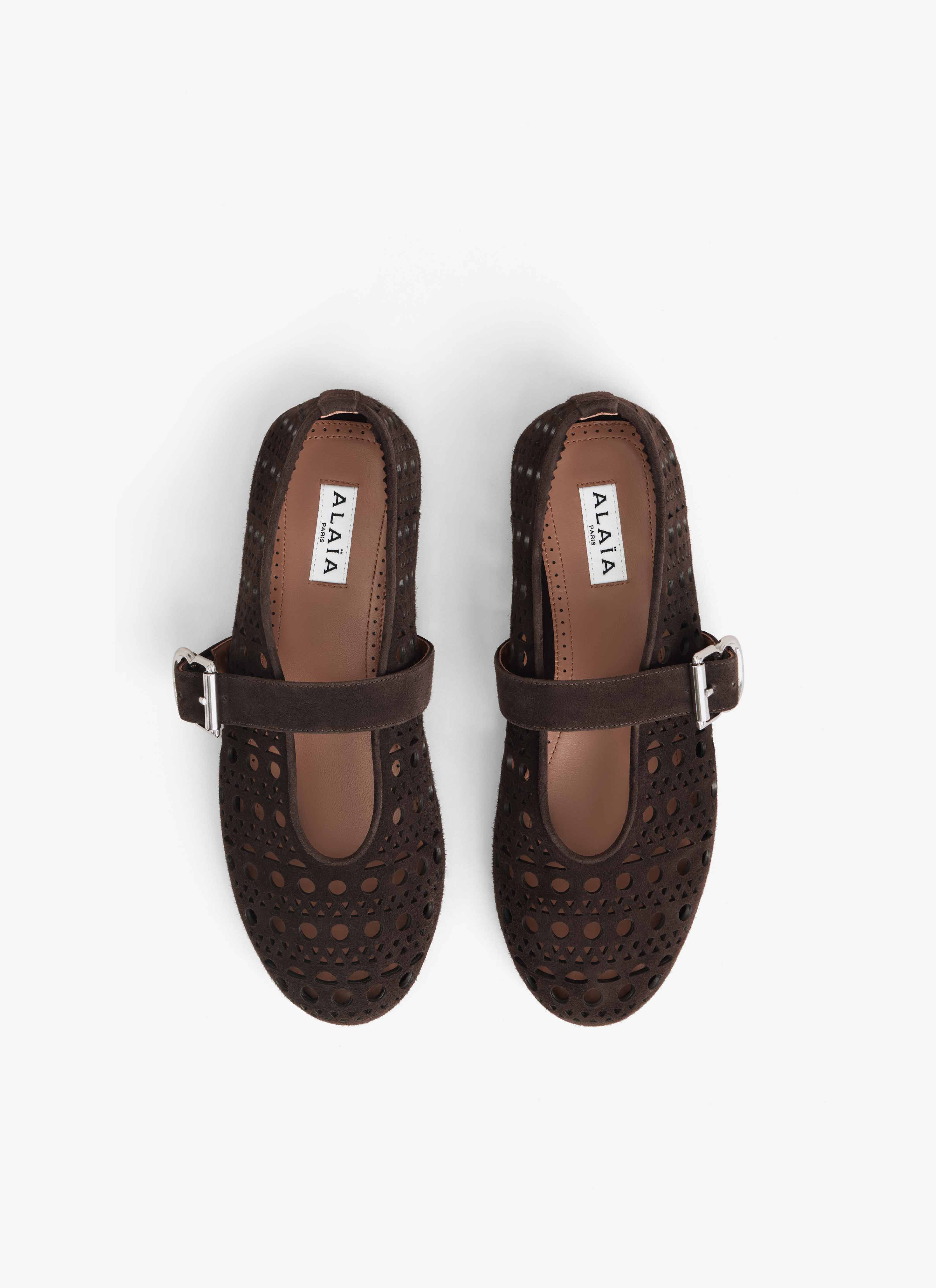 ALAÏA DARK BROWN BALLET FLATS VIENNE IN SUEDE