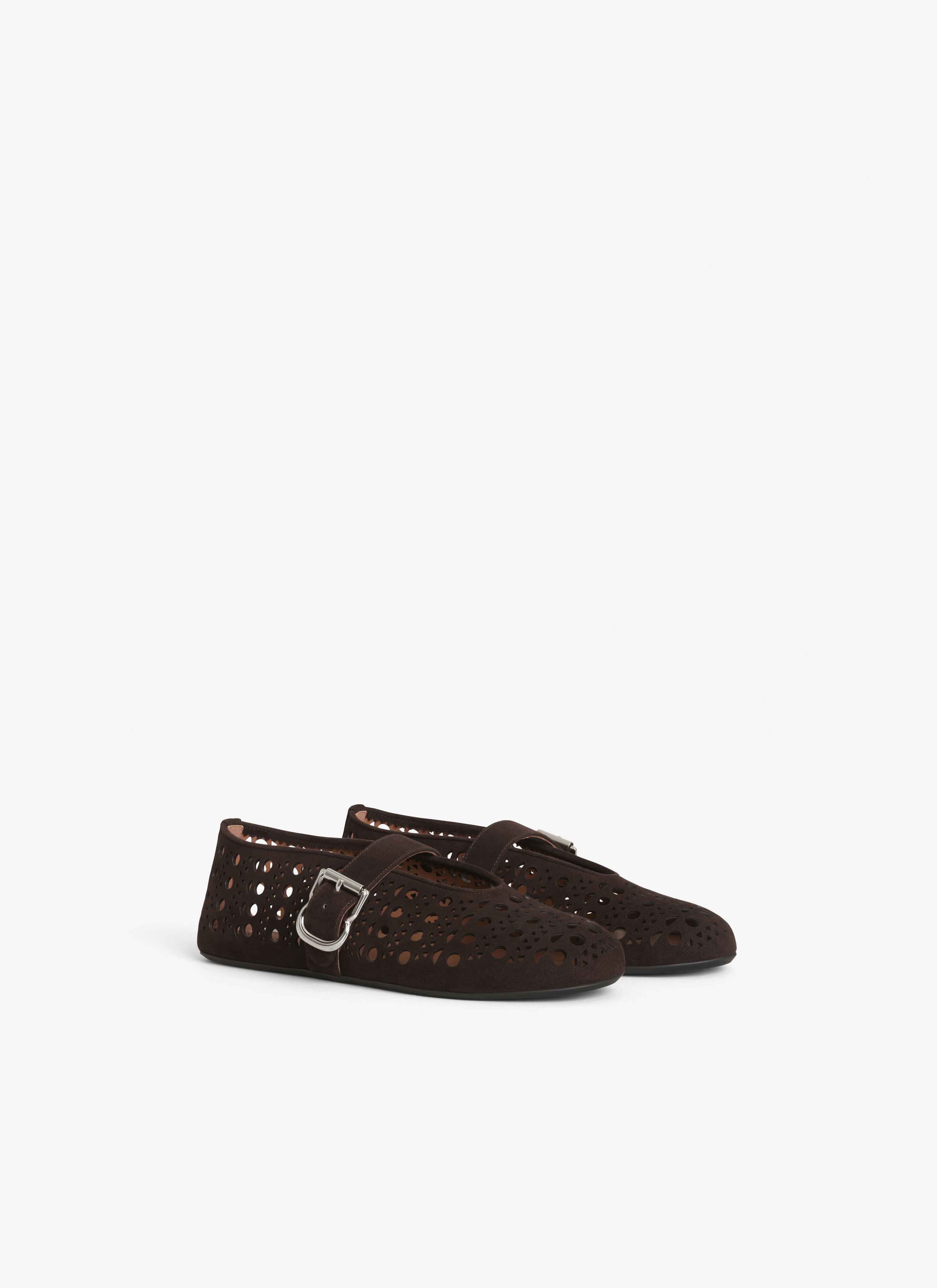 ALAÏA DARK BROWN BALLET FLATS VIENNE IN SUEDE