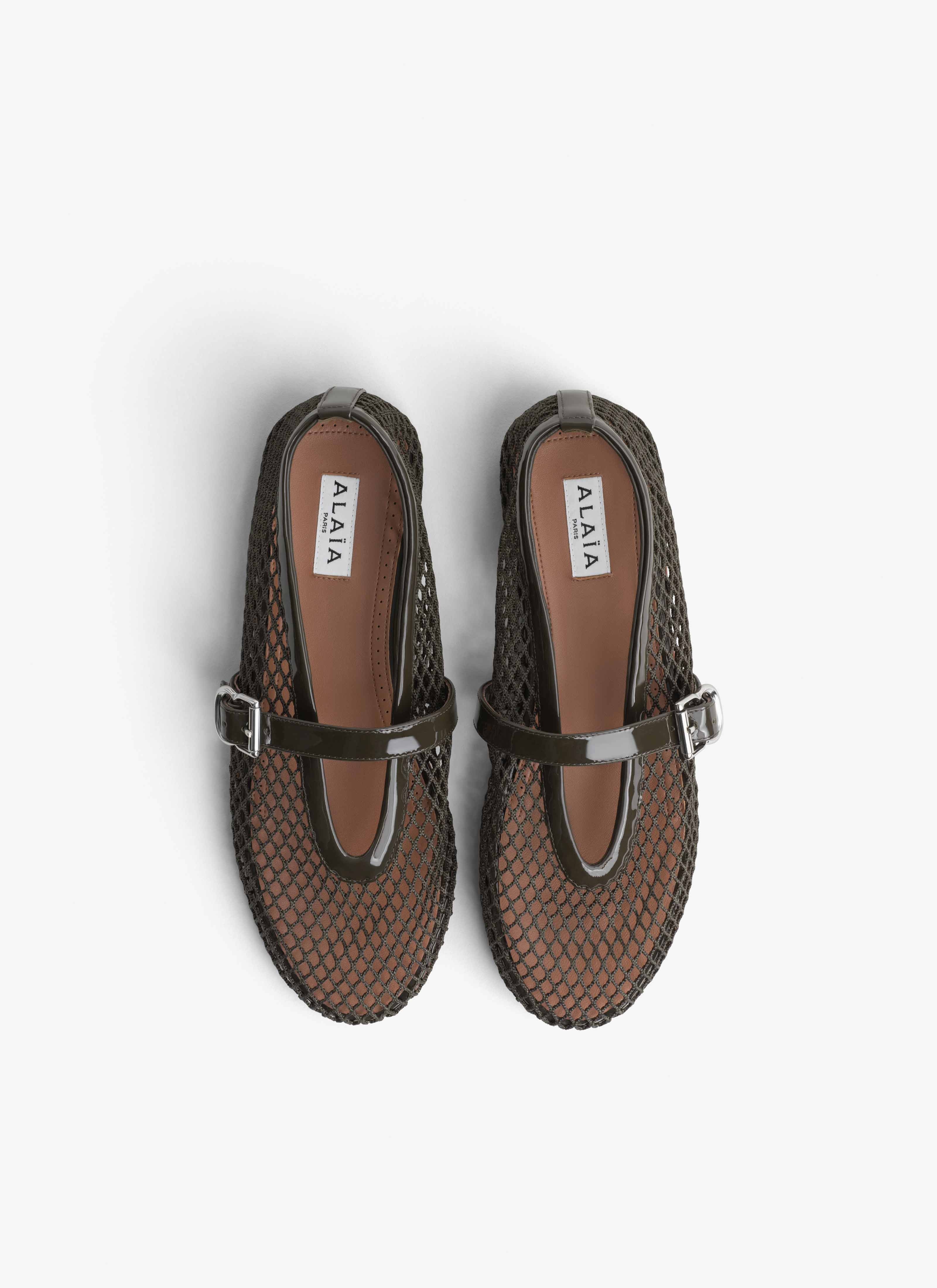 ALAÏA BALLERINES EN RÉSILLE KAKI