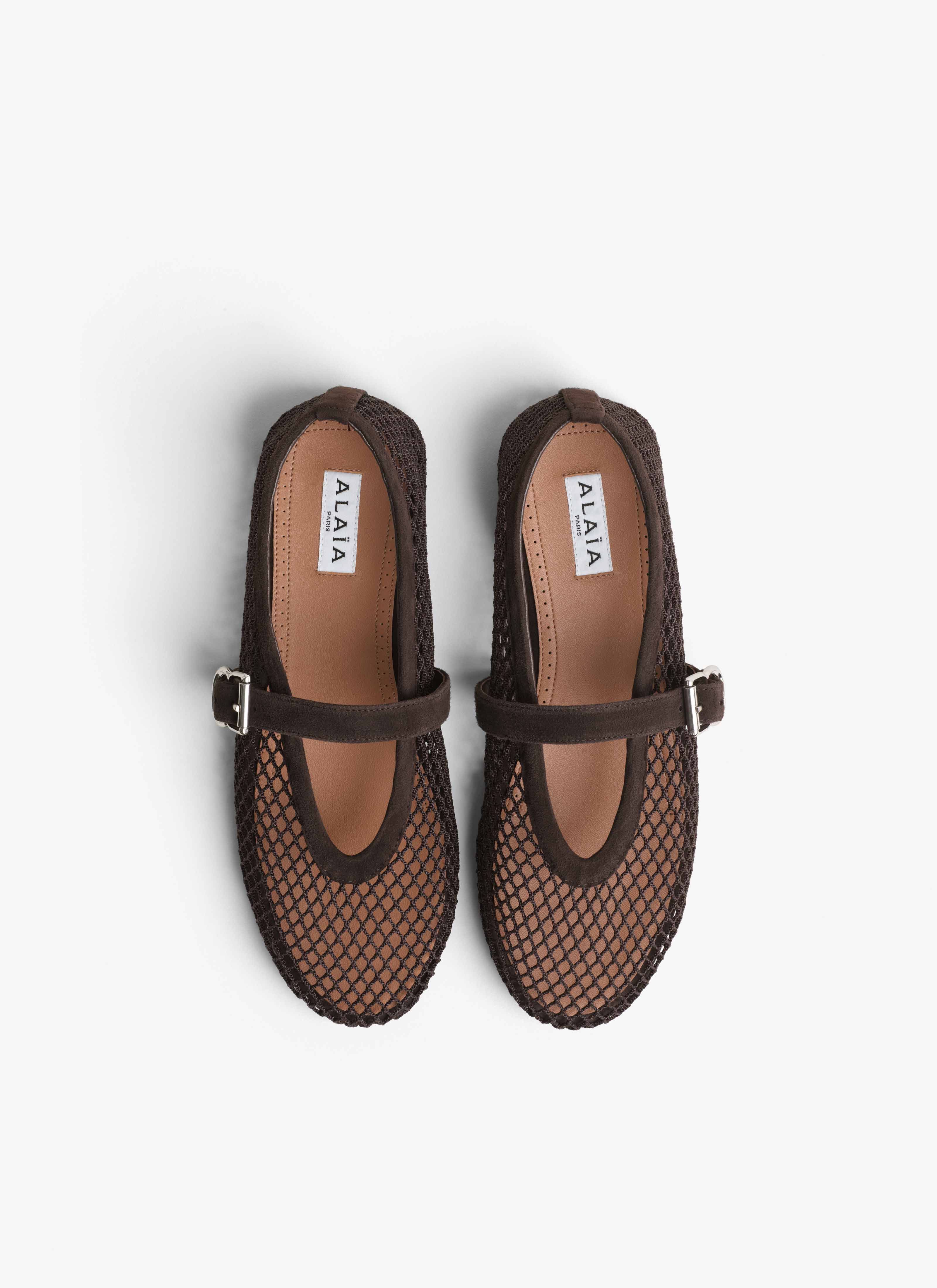 ALAÏA BALLERINES EN RÉSILLE BRUN FONCÉ