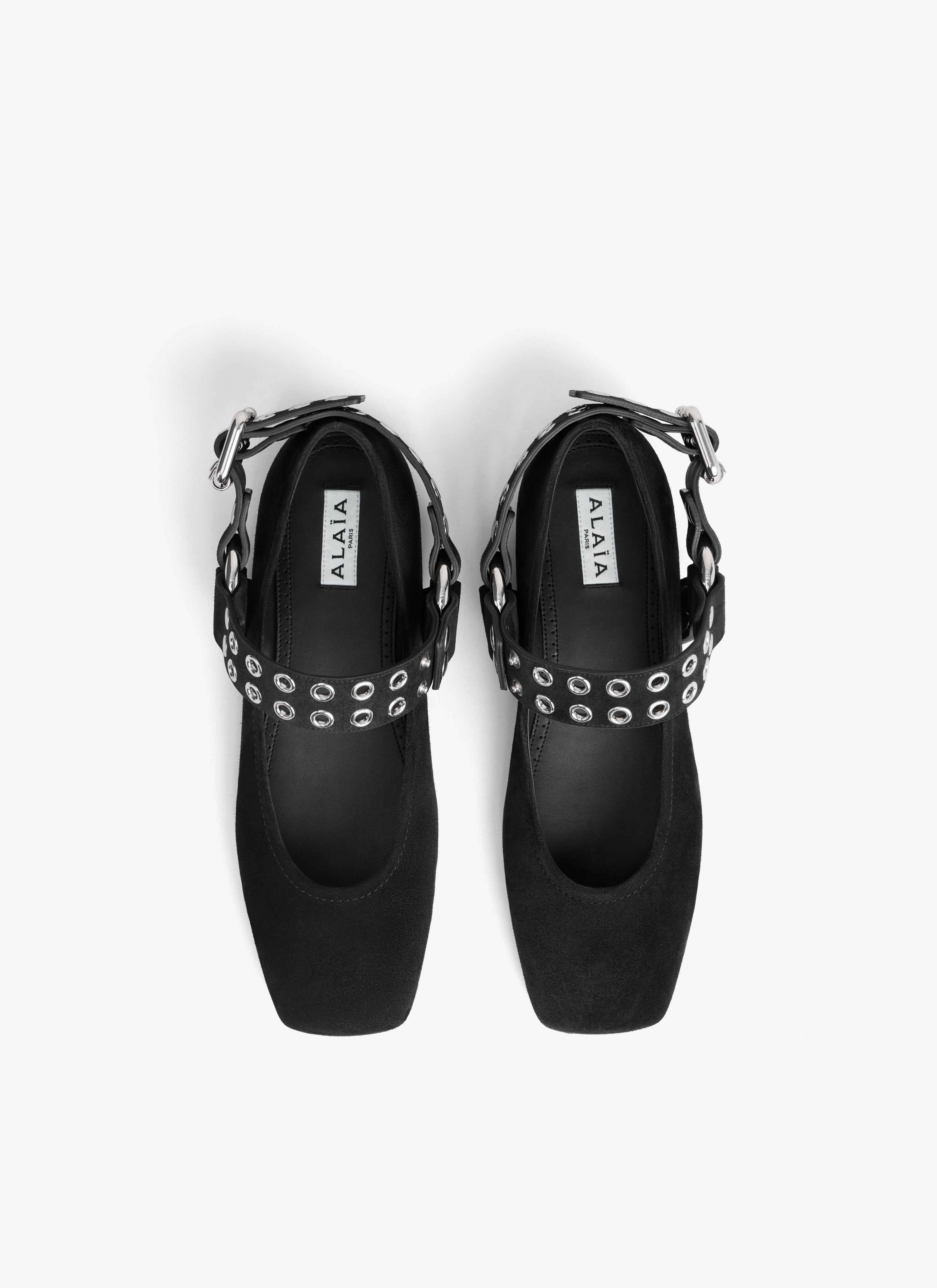 ALAÏA NEGRO BAILARINAS PLANAS MOTERAS DE ANTE