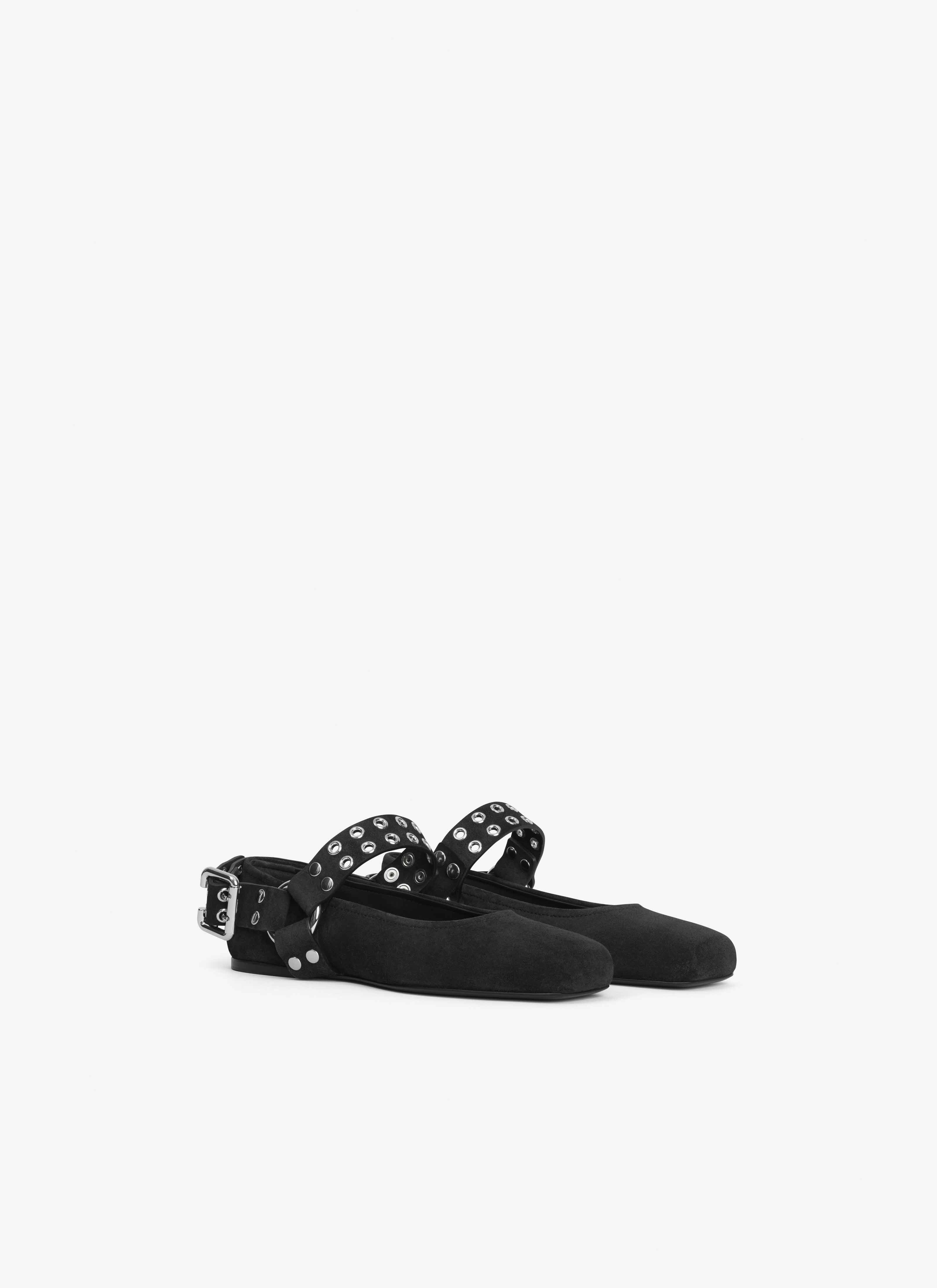 ALAÏA BLACK BIKER BALLET FLATS IN SUEDE