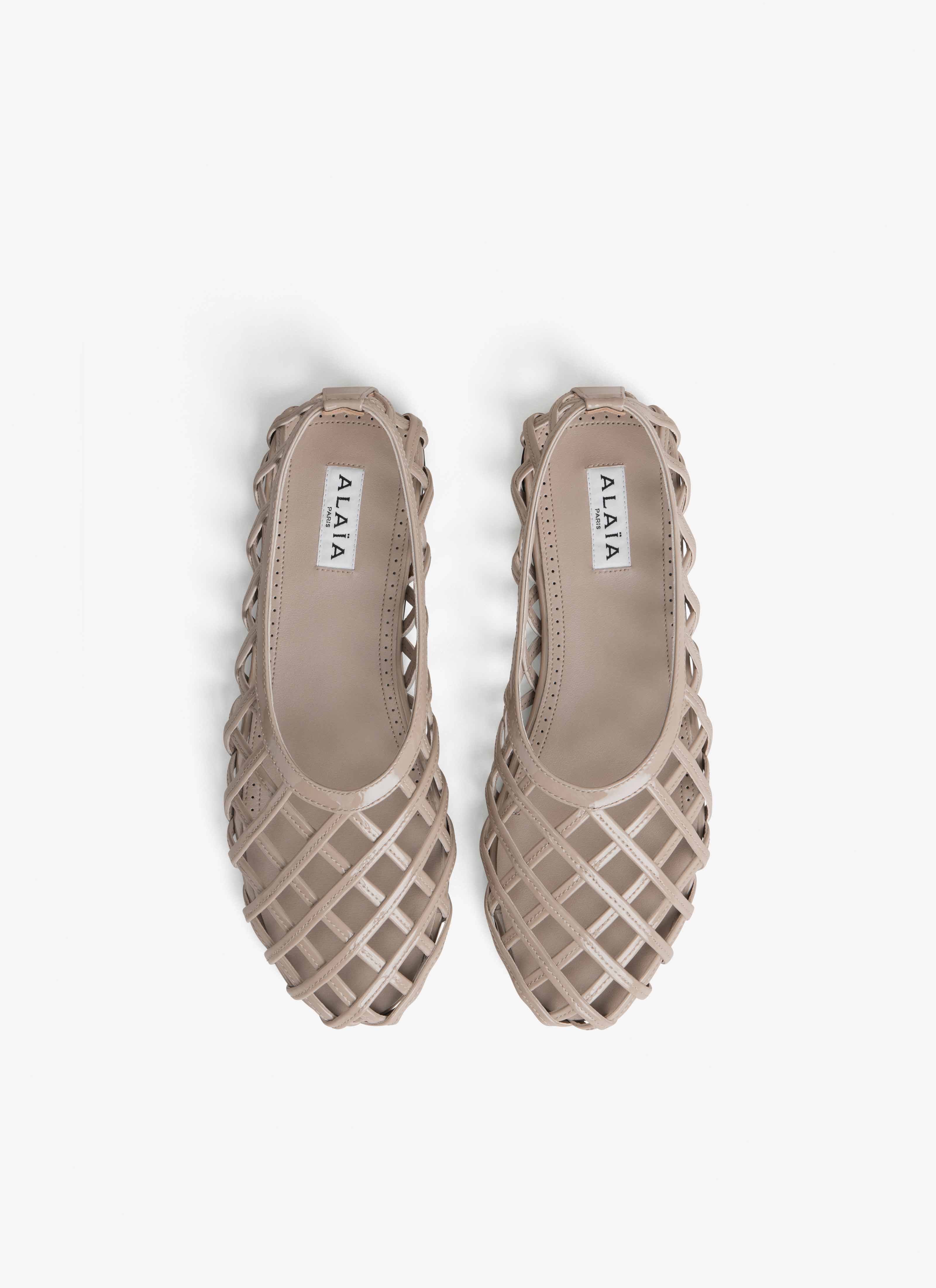 ALAÏA BALLERINES CAGE EN CUIR VERNI GREGE