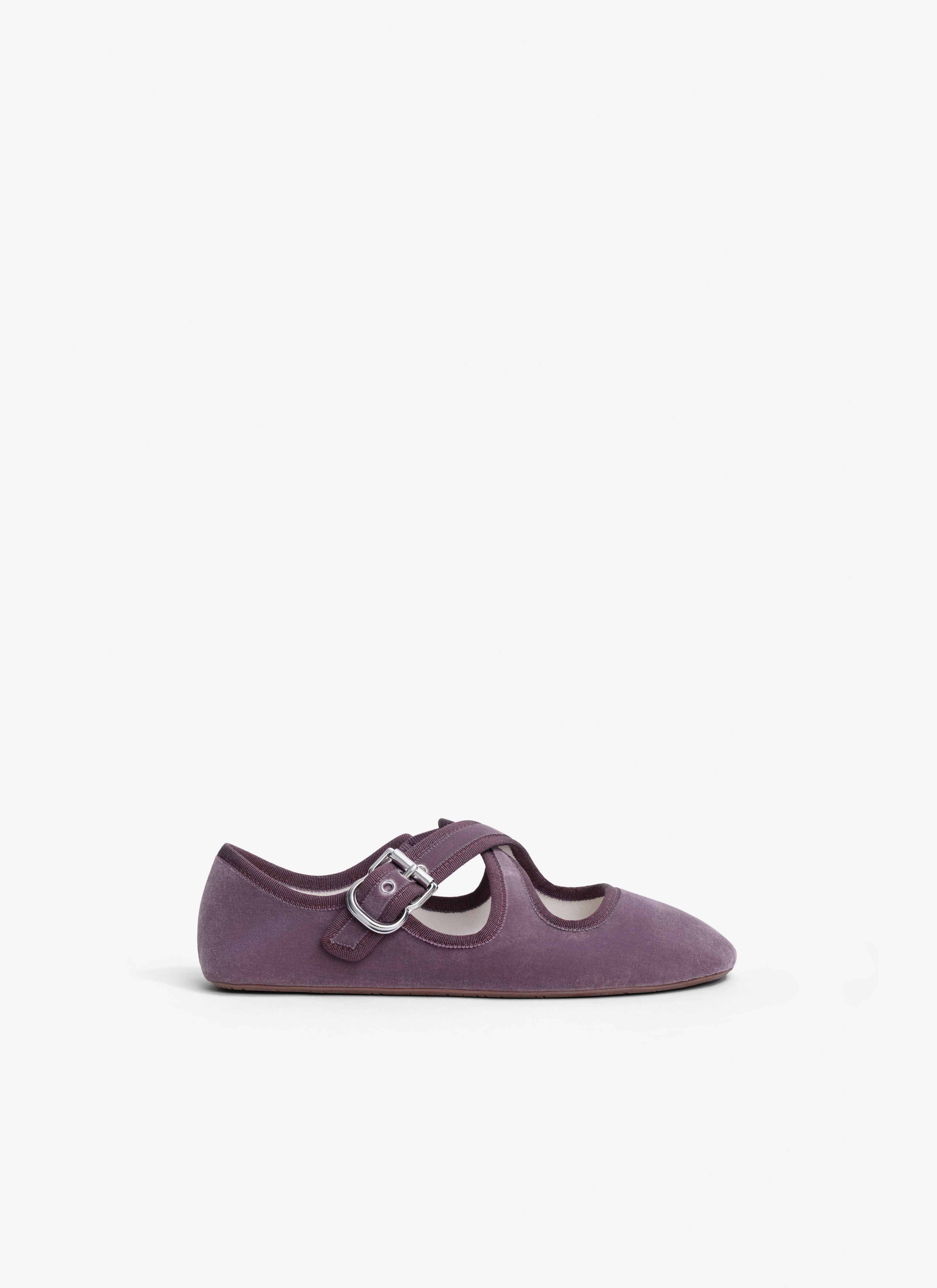 ALAÏA PURPLE CRISS CROSS BALLET FLATS IN VELVET