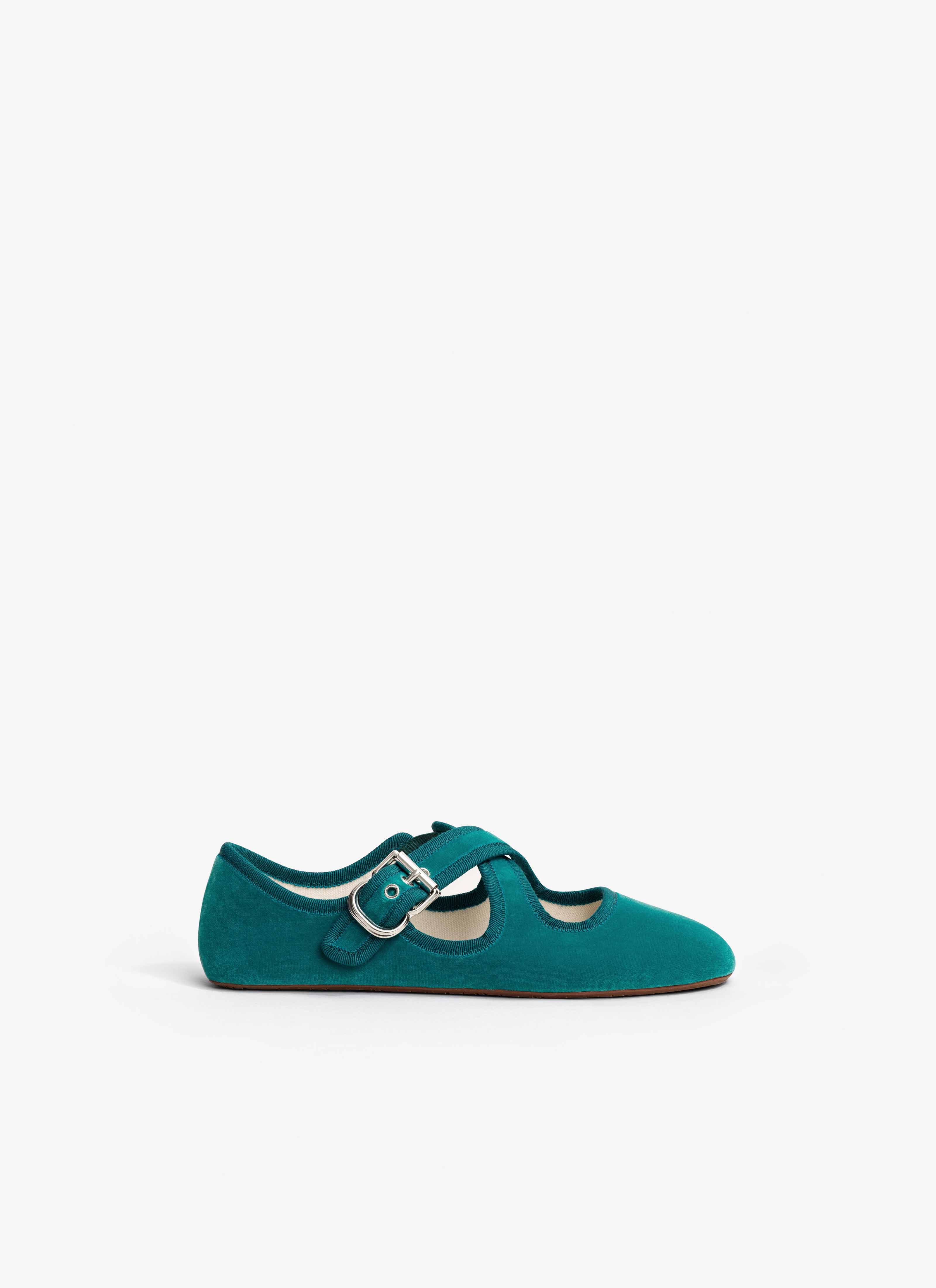 ALAÏA GREEN CRISS CROSS BALLET FLATS IN VELVET