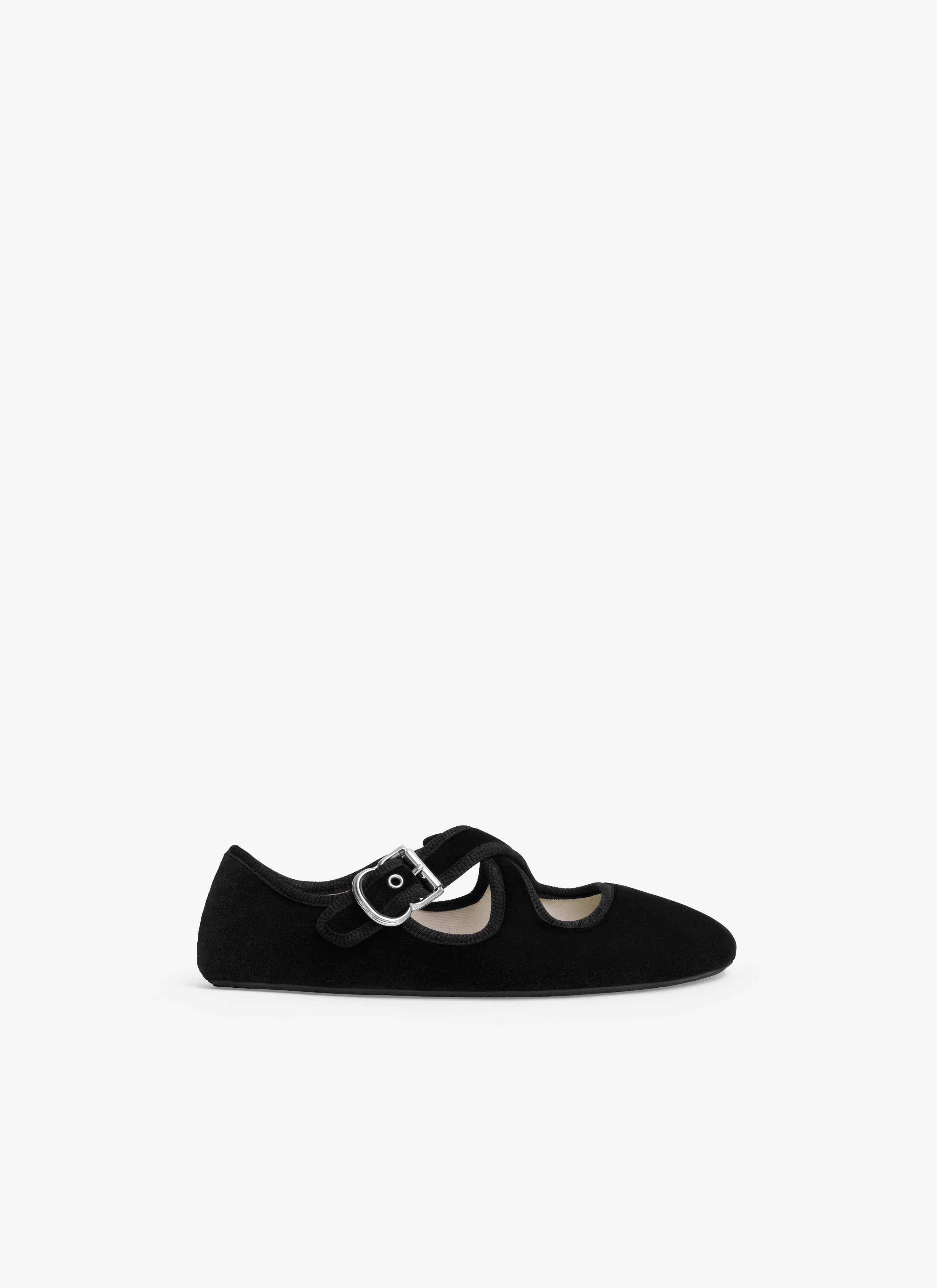 ALAÏA BLACK CRISS CROSS BALLET FLATS IN VELVET