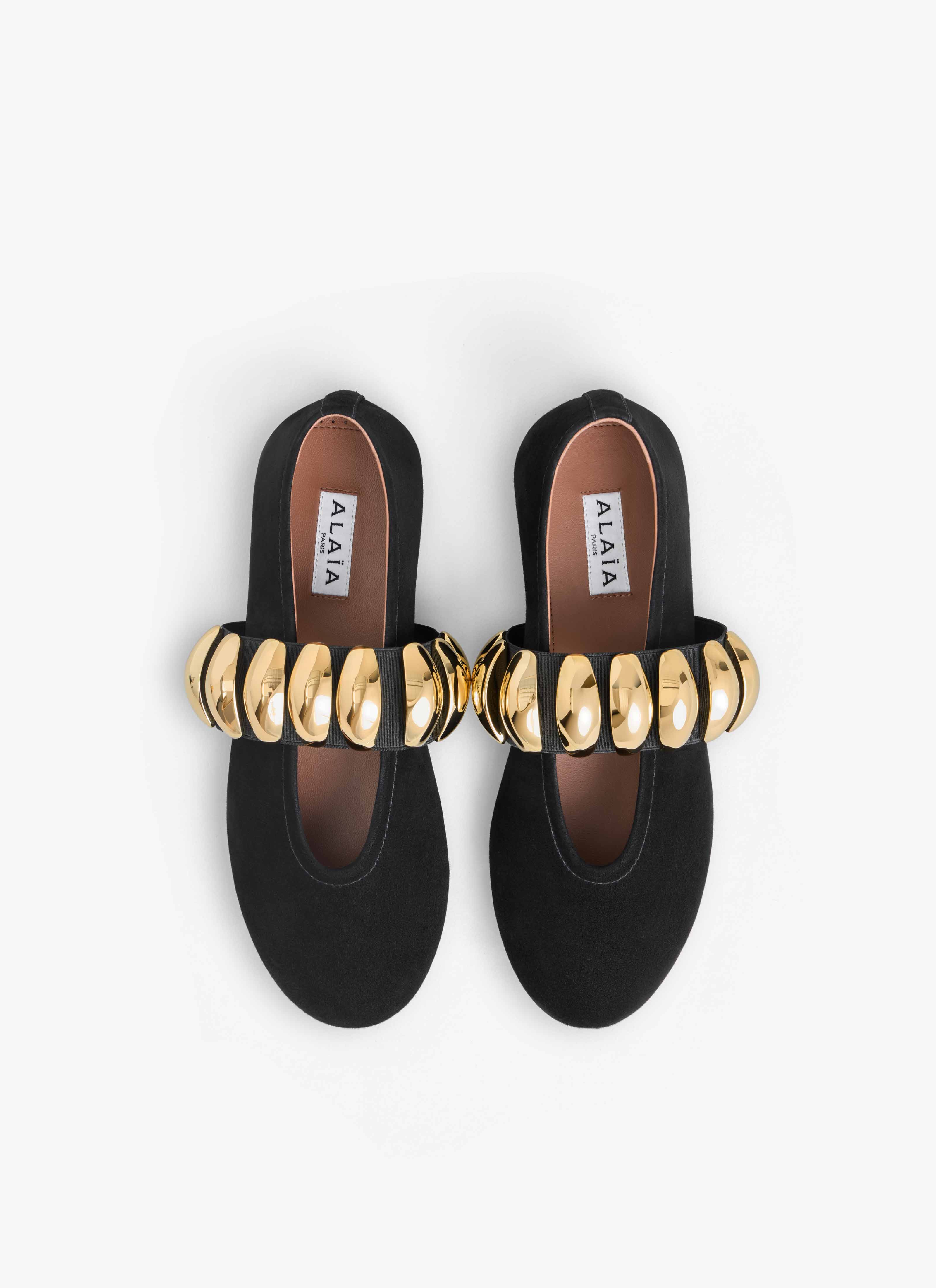 ALAÏA BALLERINES BIJOU EN SUÈDE NOIR