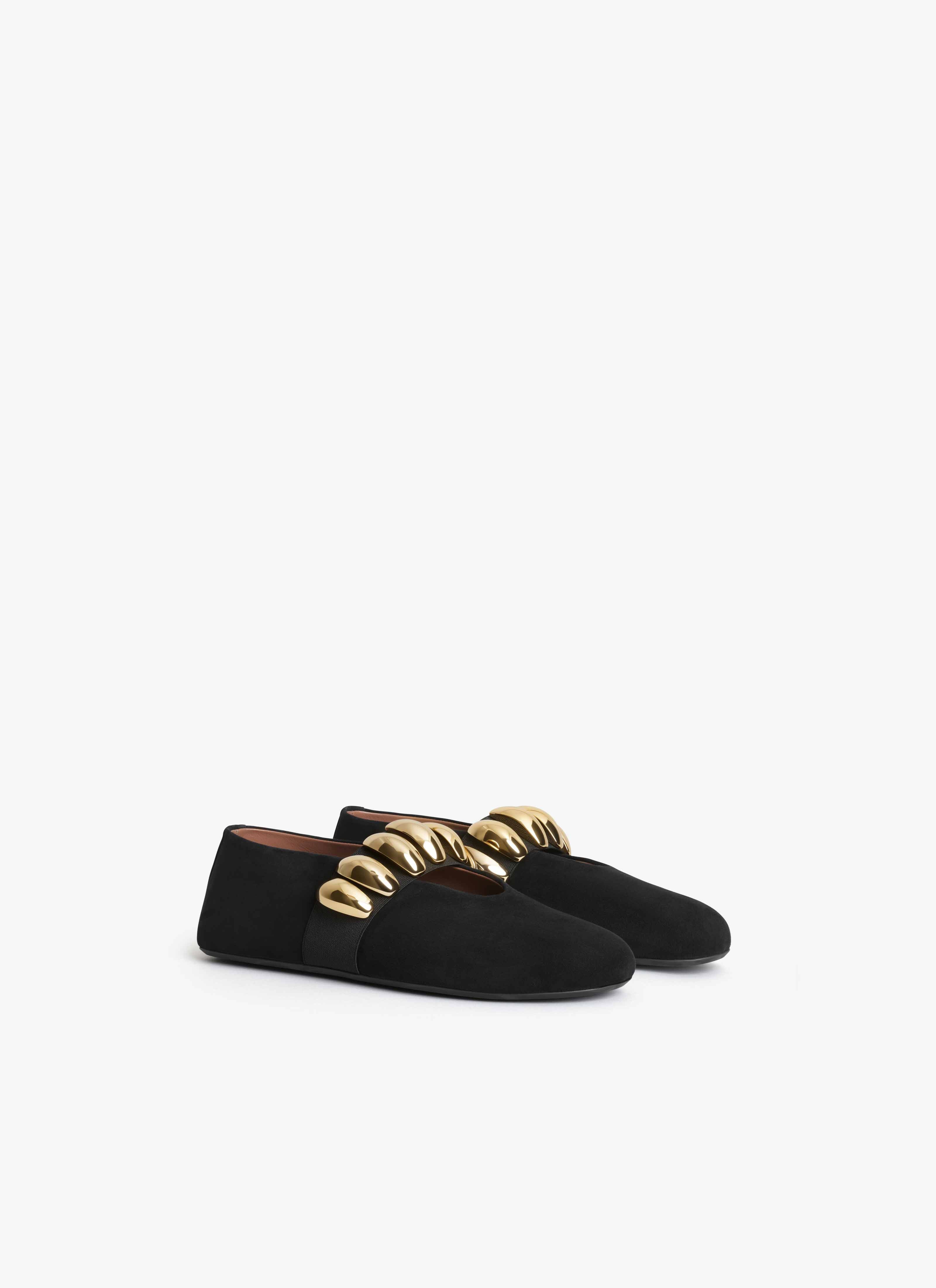 ALAÏA BLACK JEWEL BALLET FLATS IN SUEDE