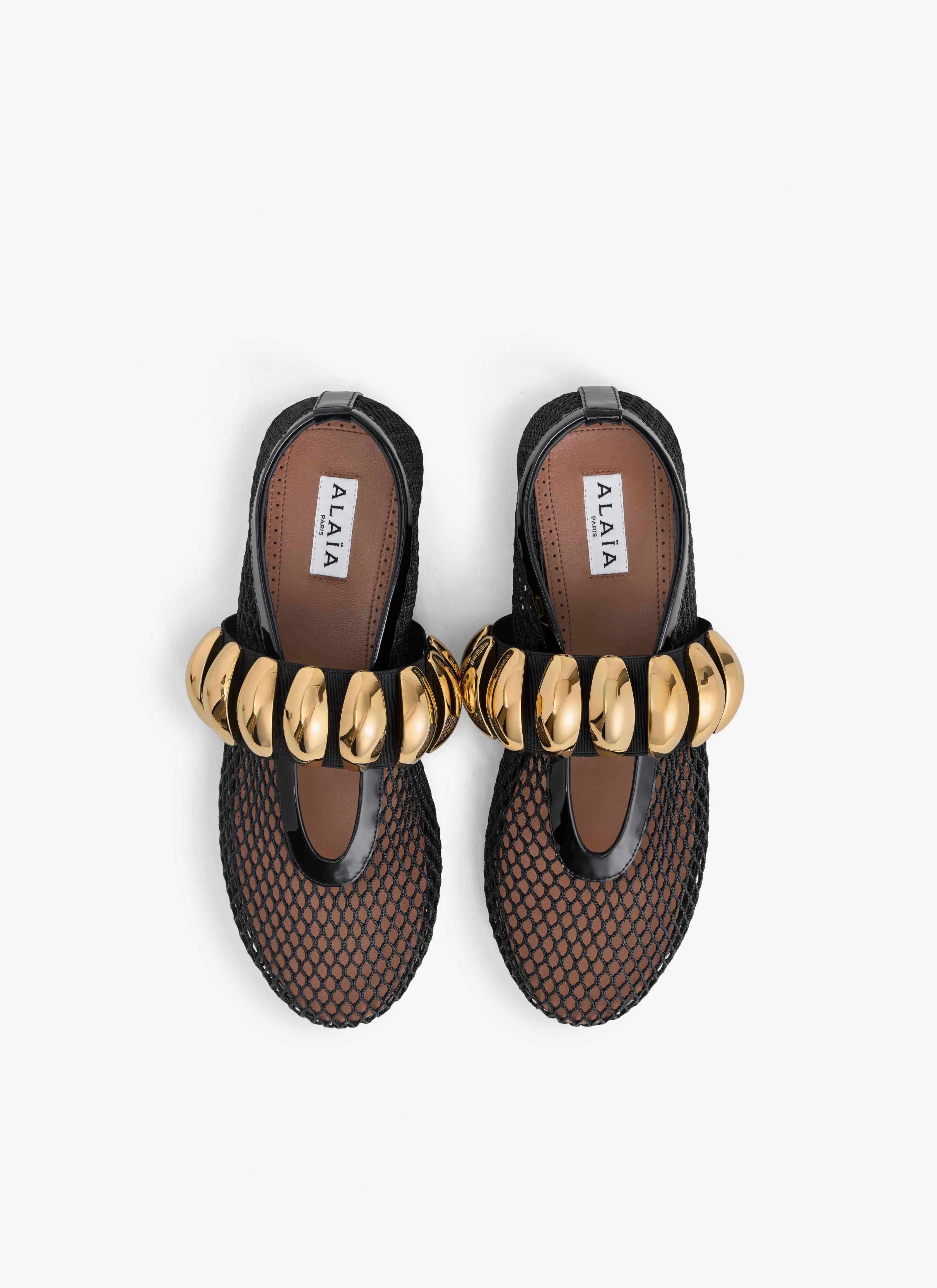 ALAÏA BALLERINES BIJOU EN RÉSILLE NOIR