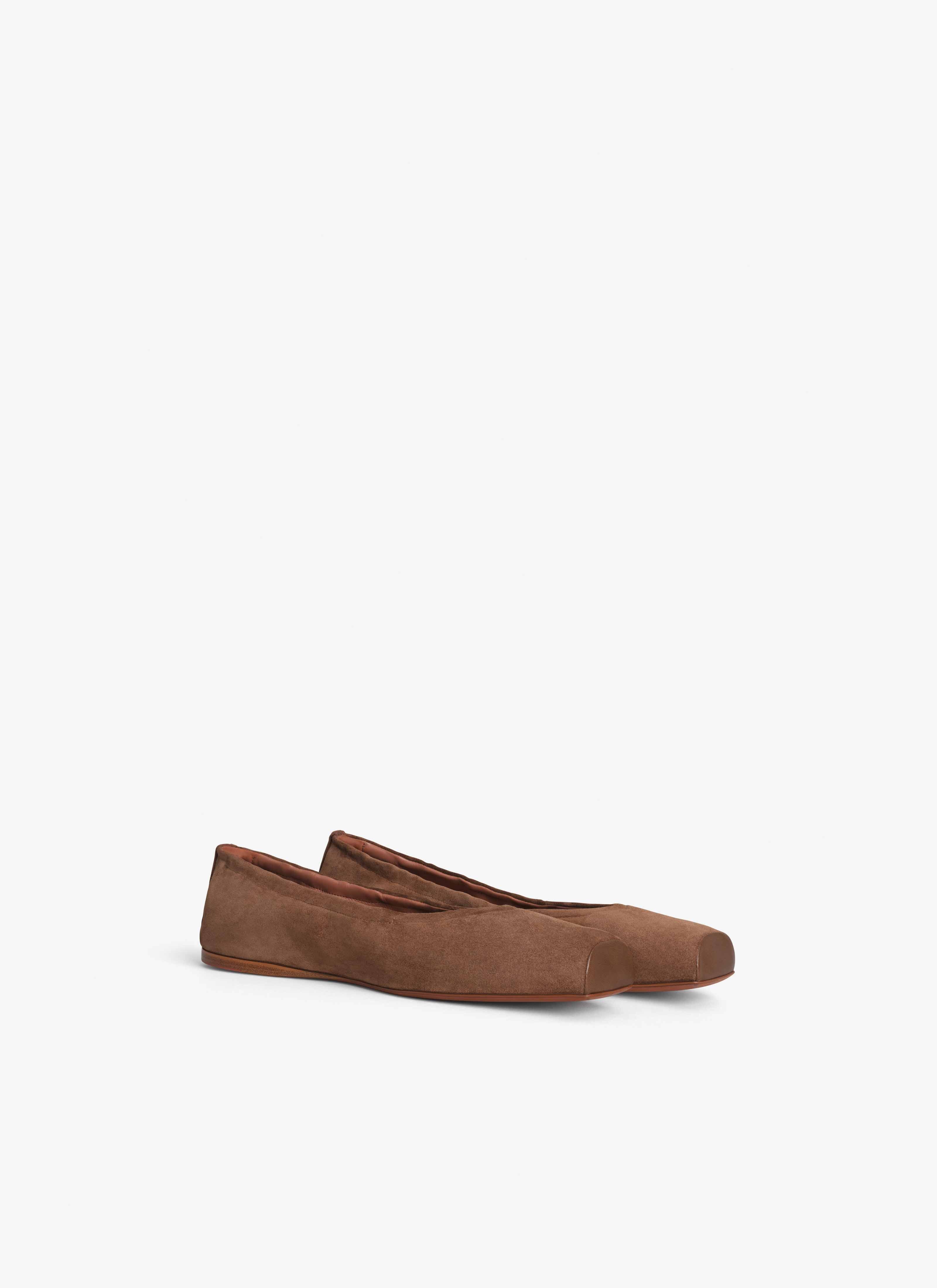 ALAÏA BALLERINE FLAT SQUADRATE IN PELLE TERRA D'OMBRA