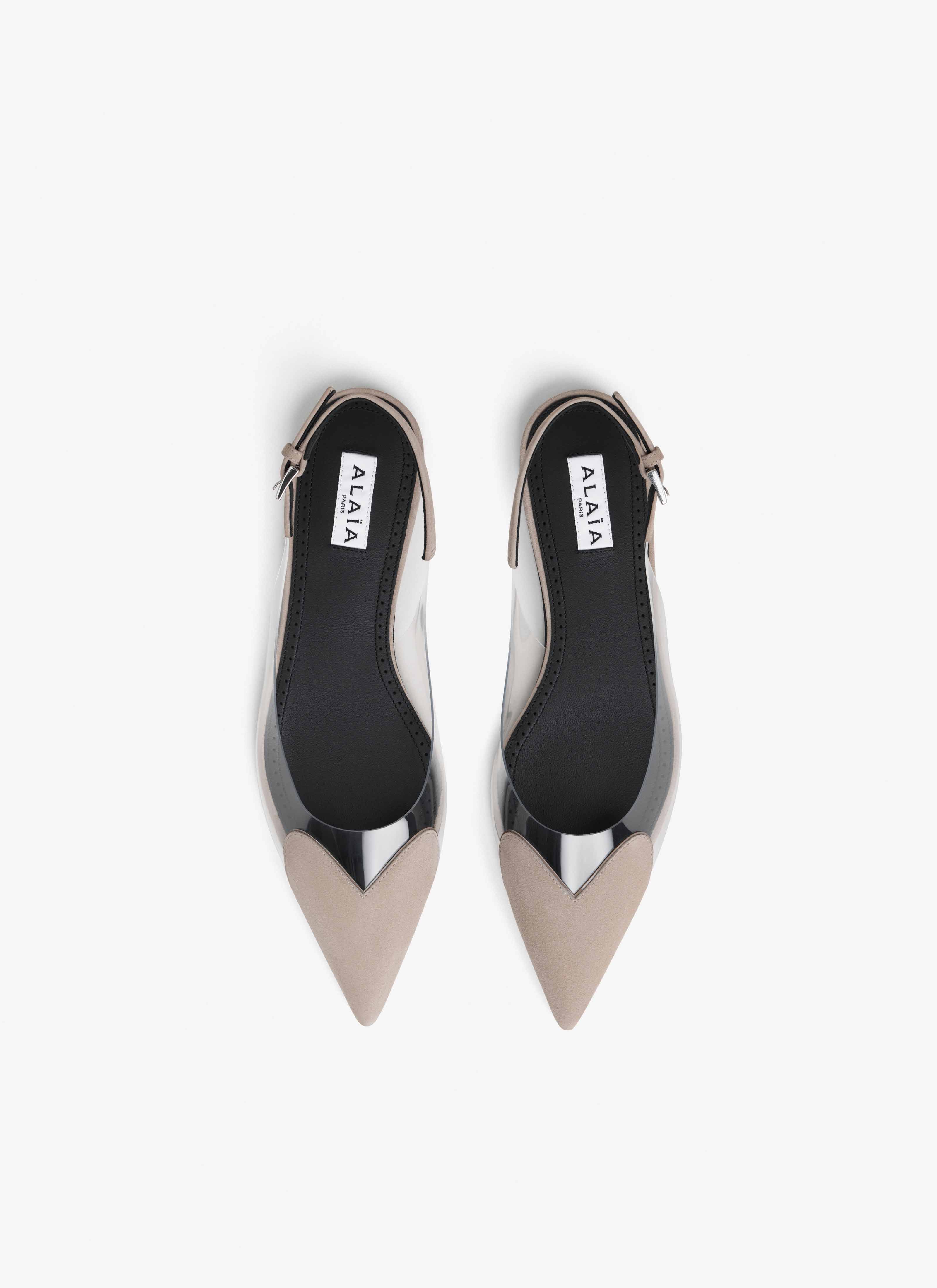 ALAÏA GRAUBEIGE FLACHE SLINGBACKS LE CŒUR AUS WILDLEDER