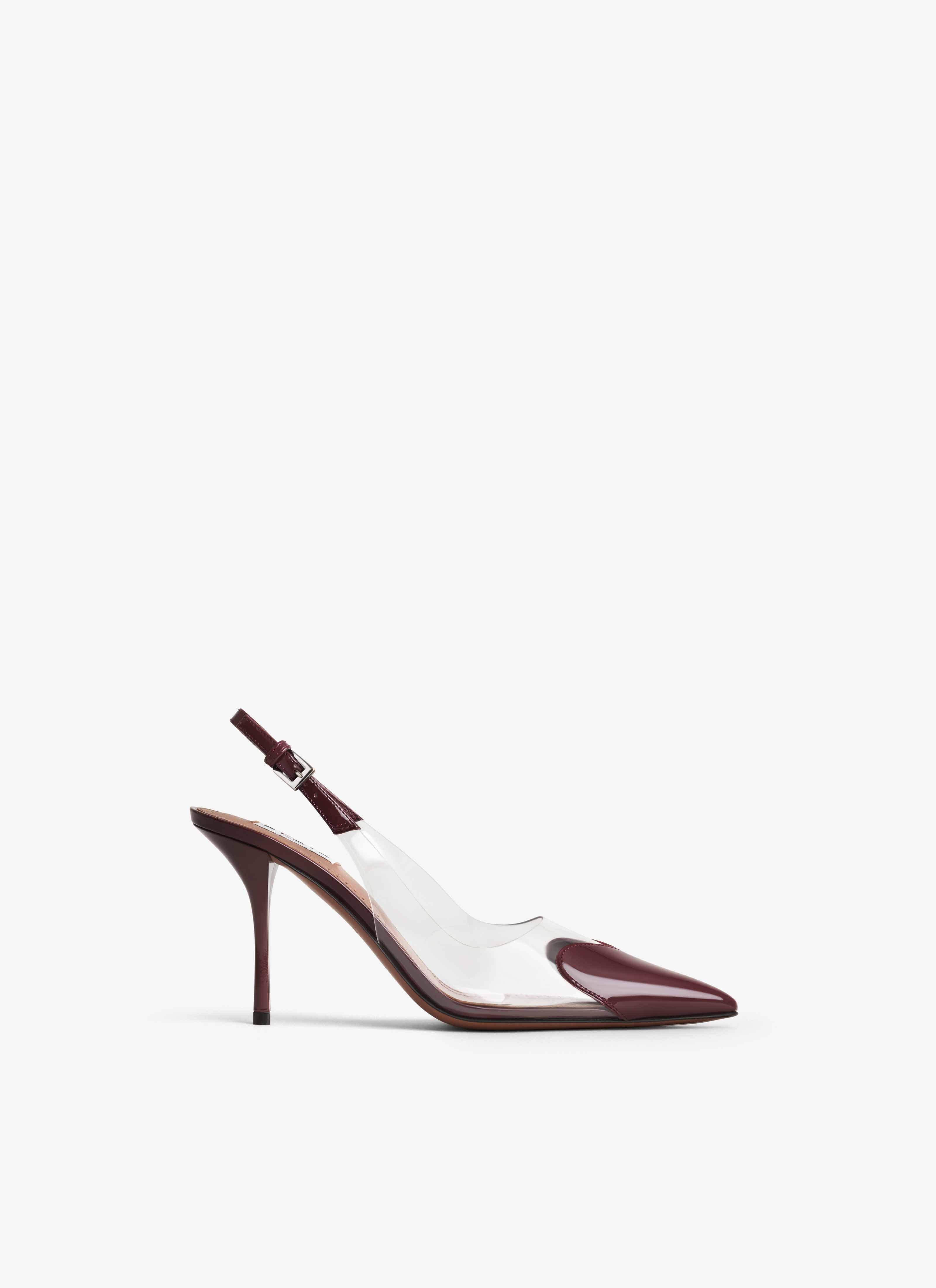 ALAÏA DARK RED LE CŒUR SLINGBACKS IN PATENT CALFSKIN
