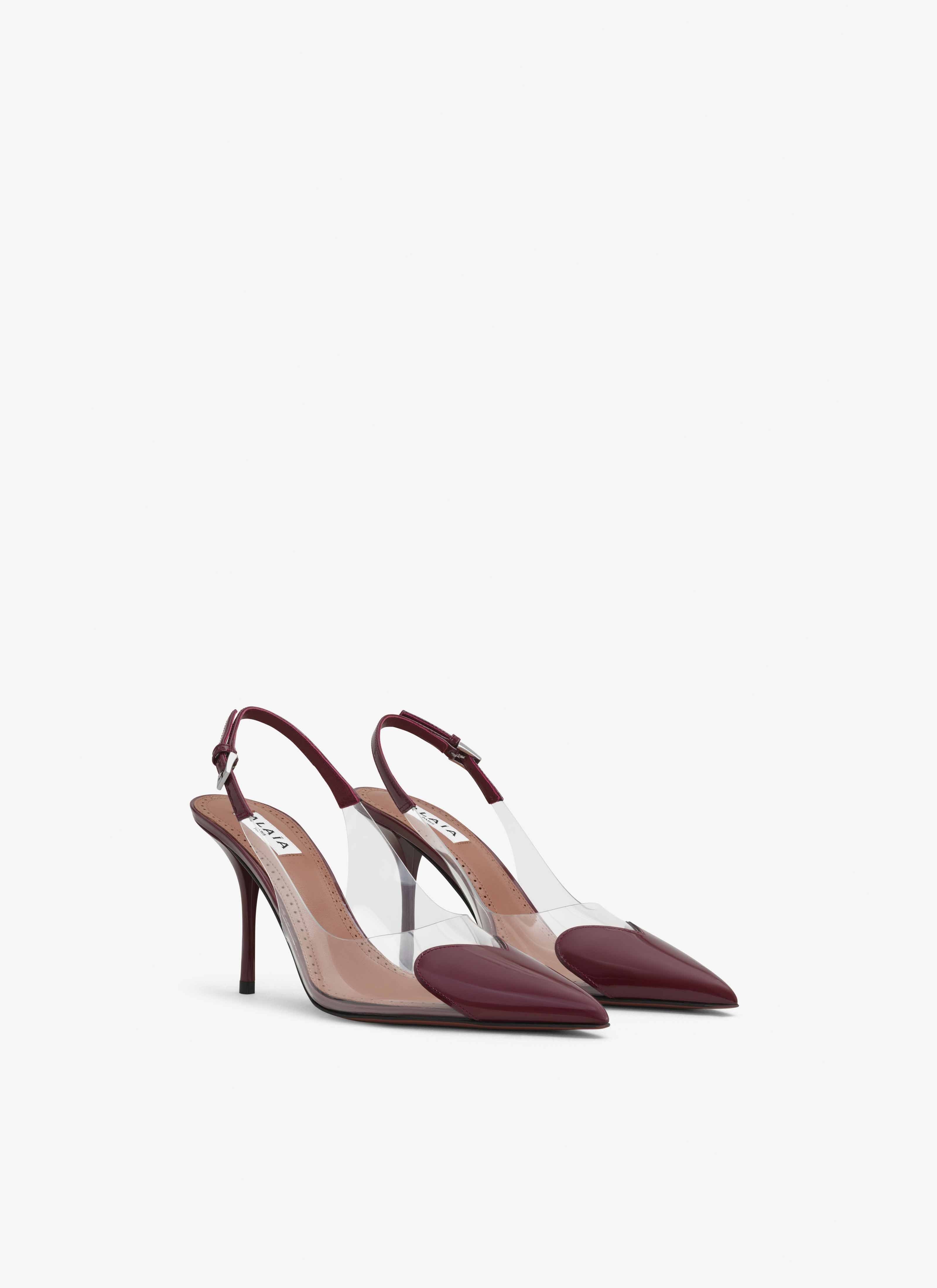 ALAÏA DARK RED LE CŒUR SLINGBACKS IN PATENT CALFSKIN