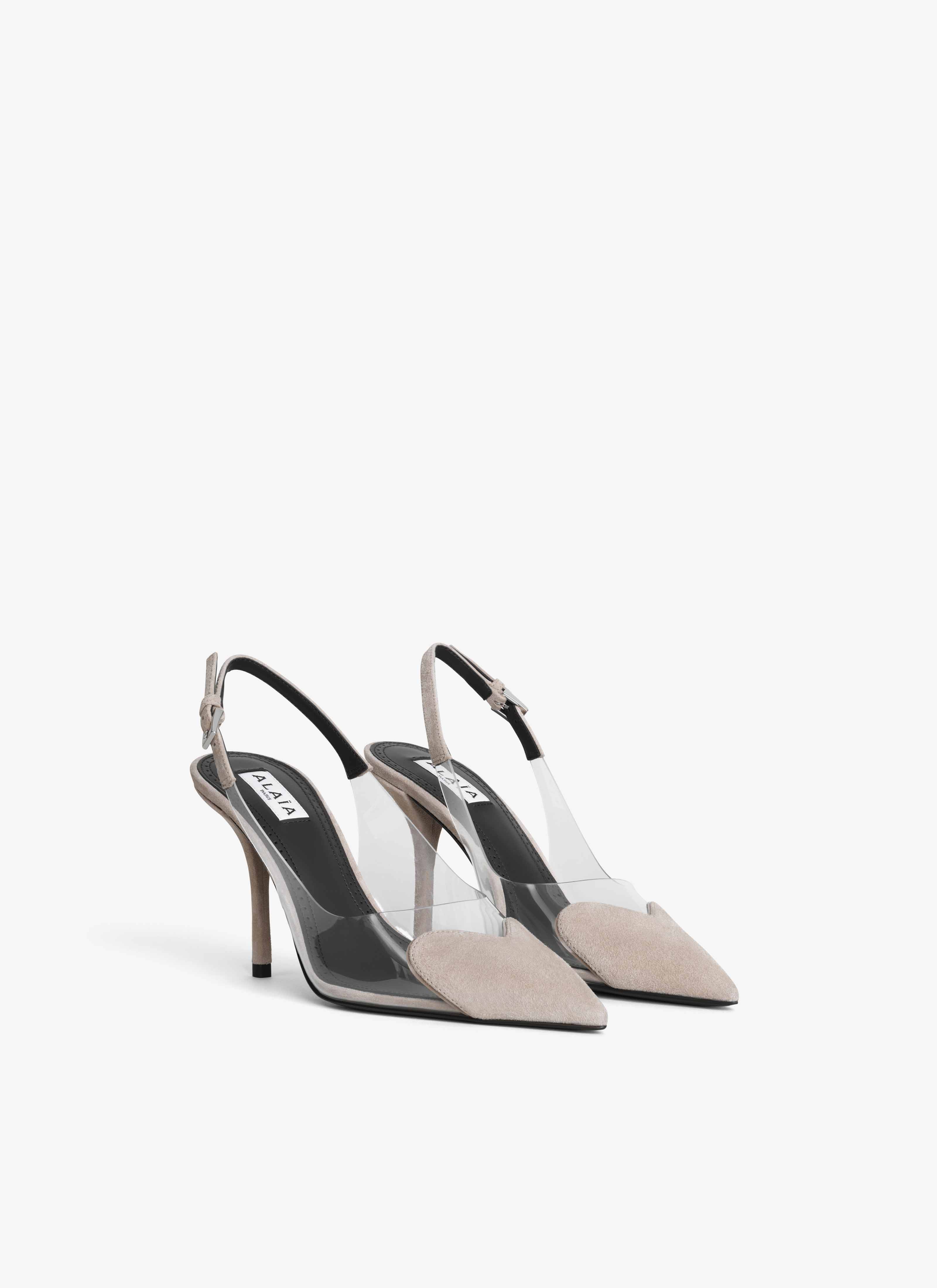 ALAÏA GRAUBEIGE SLINGBACKS LE CŒUR AUS ZIEGEN-WILDLEDER 