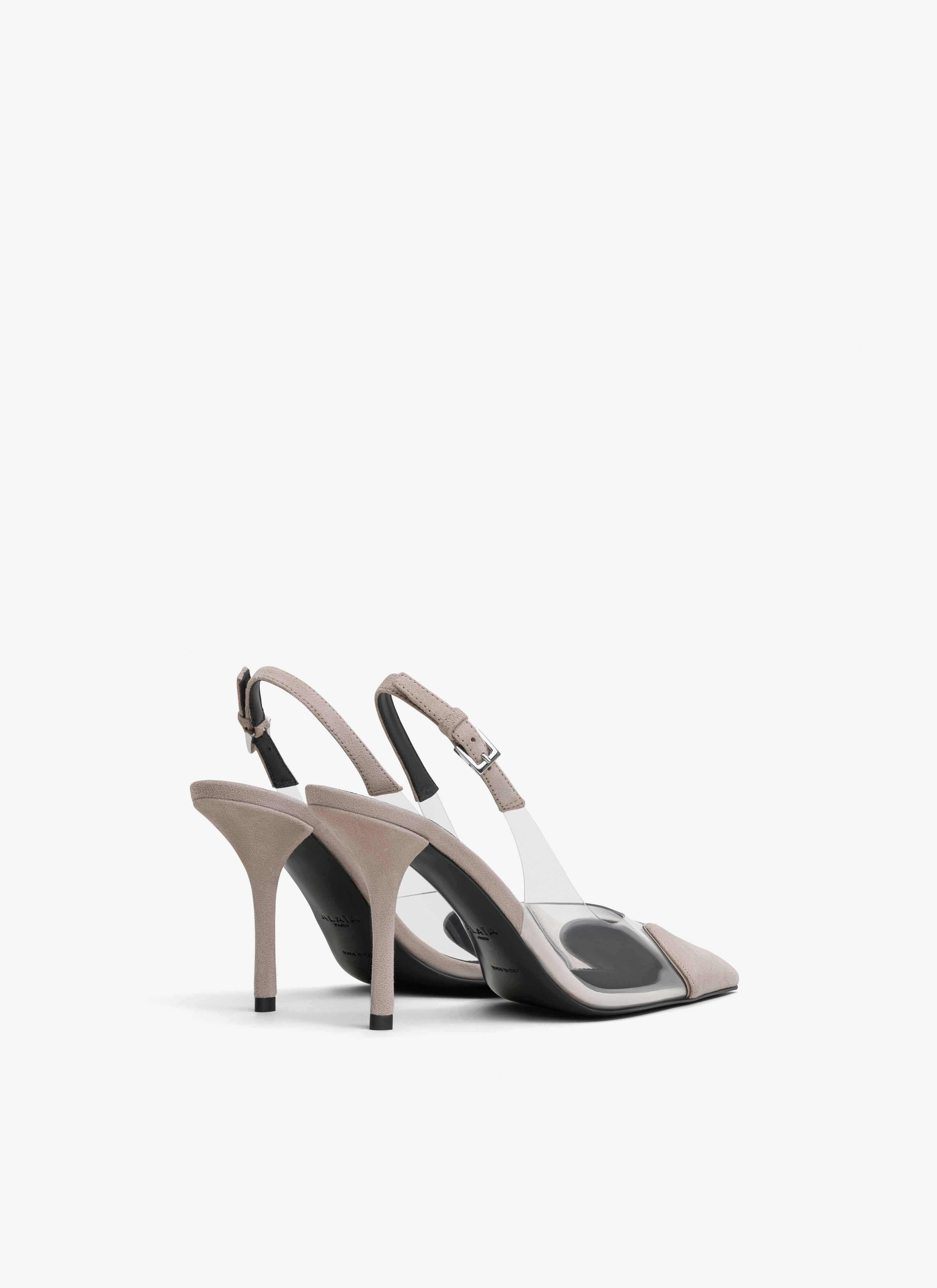 ALAÏA GREGE LE CŒUR SLINGBACKS IN SUEDE GOATSKIN 