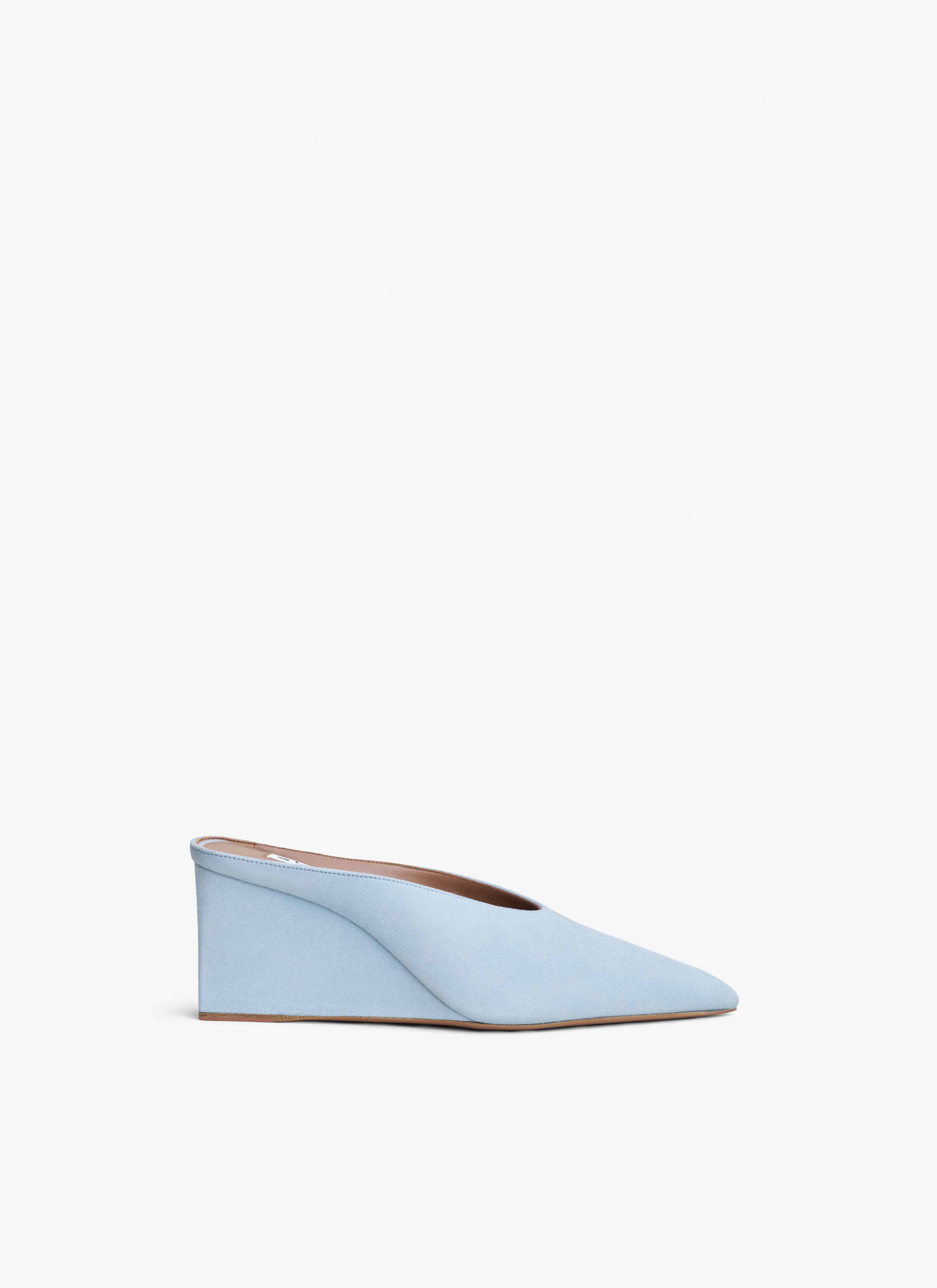 ALAÏA AZUL CLARO MULES DE CUÑA TIPO CUBO DE ANTE DE CABRA