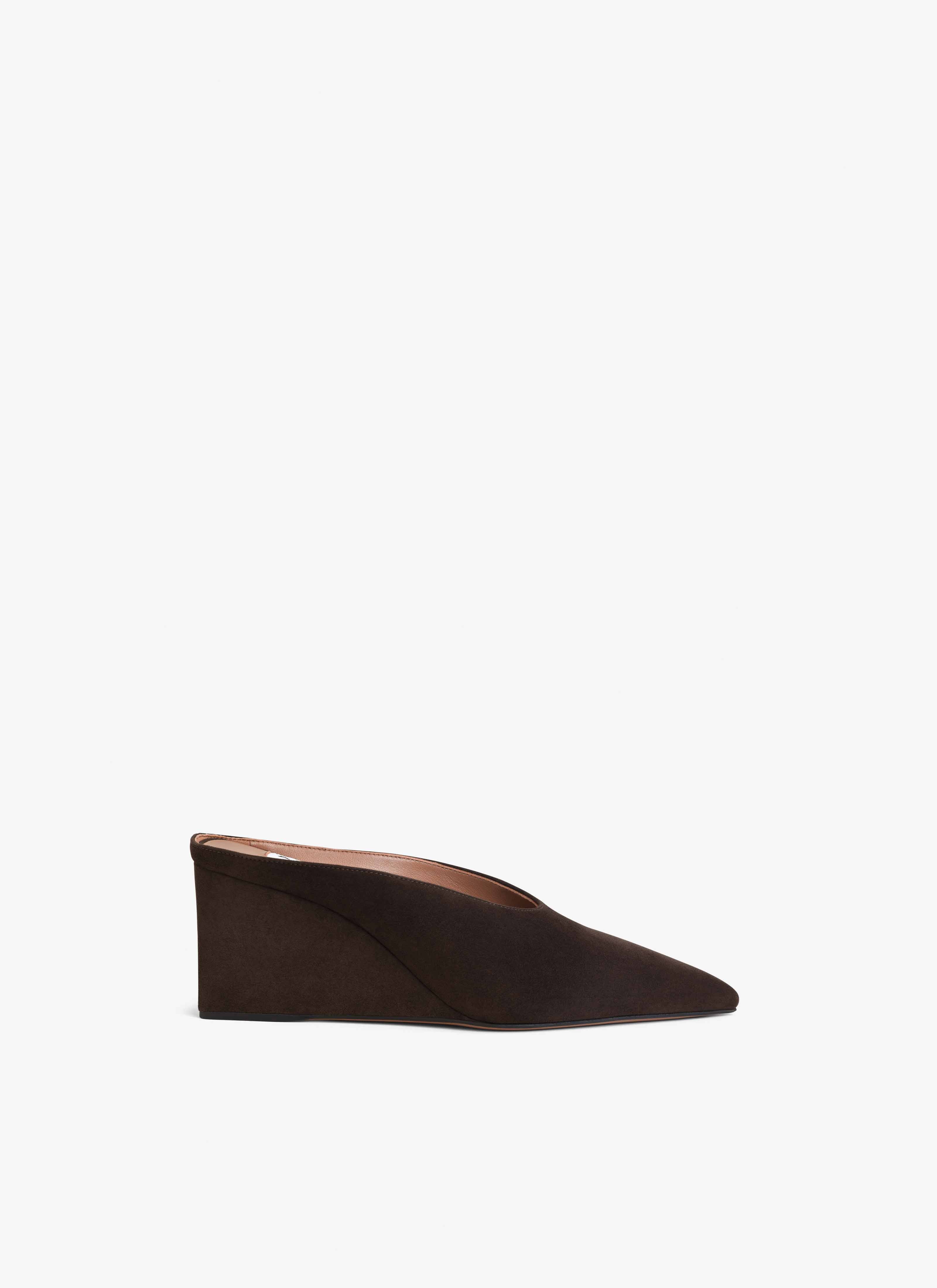ALAÏA MARRÓN OSCURO MULES DE CUÑA TIPO CUBO DE ANTE DE CABRA