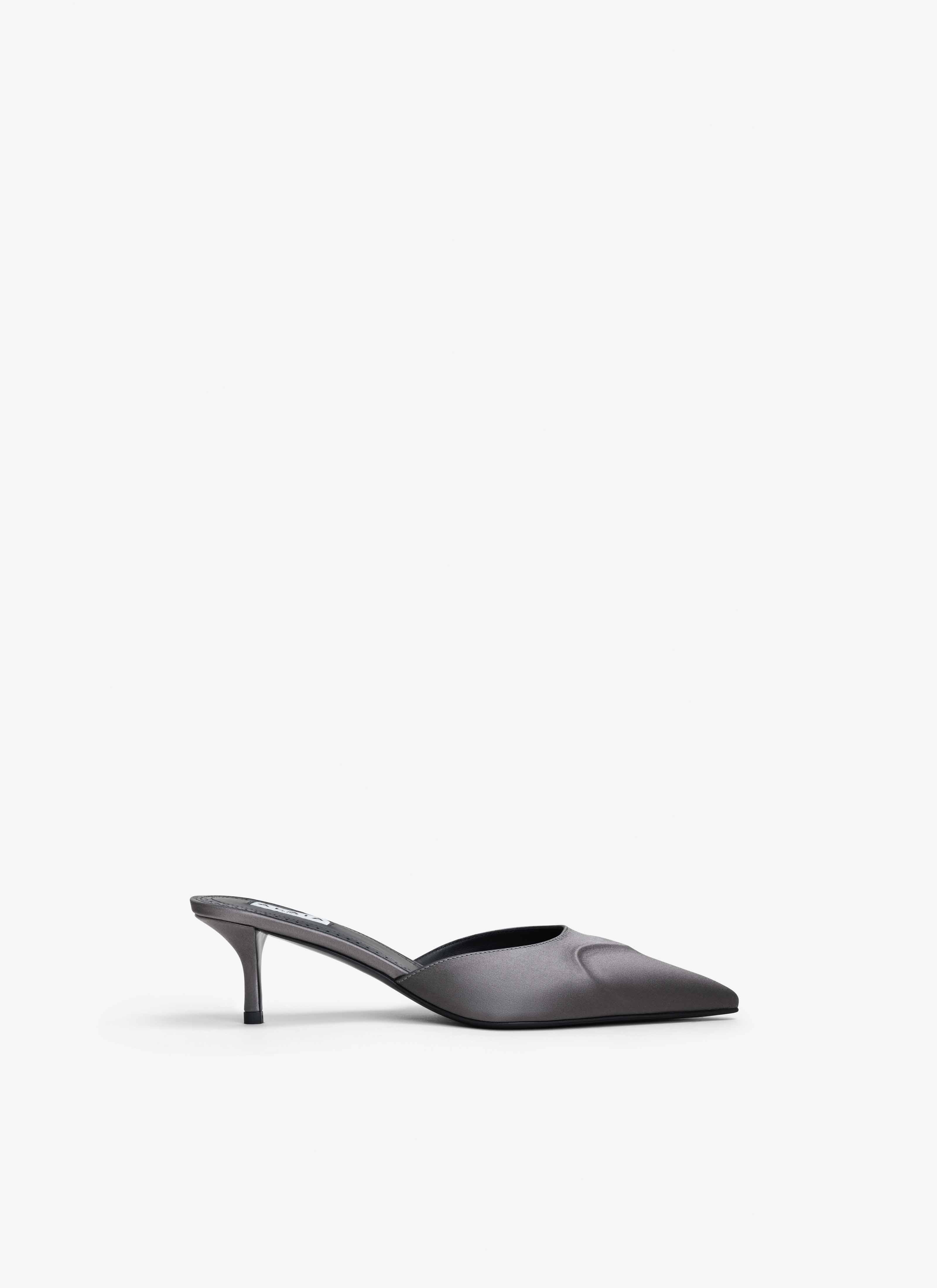 ALAÏA TAUPE LE CŒUR 3D MULES IN SATIN