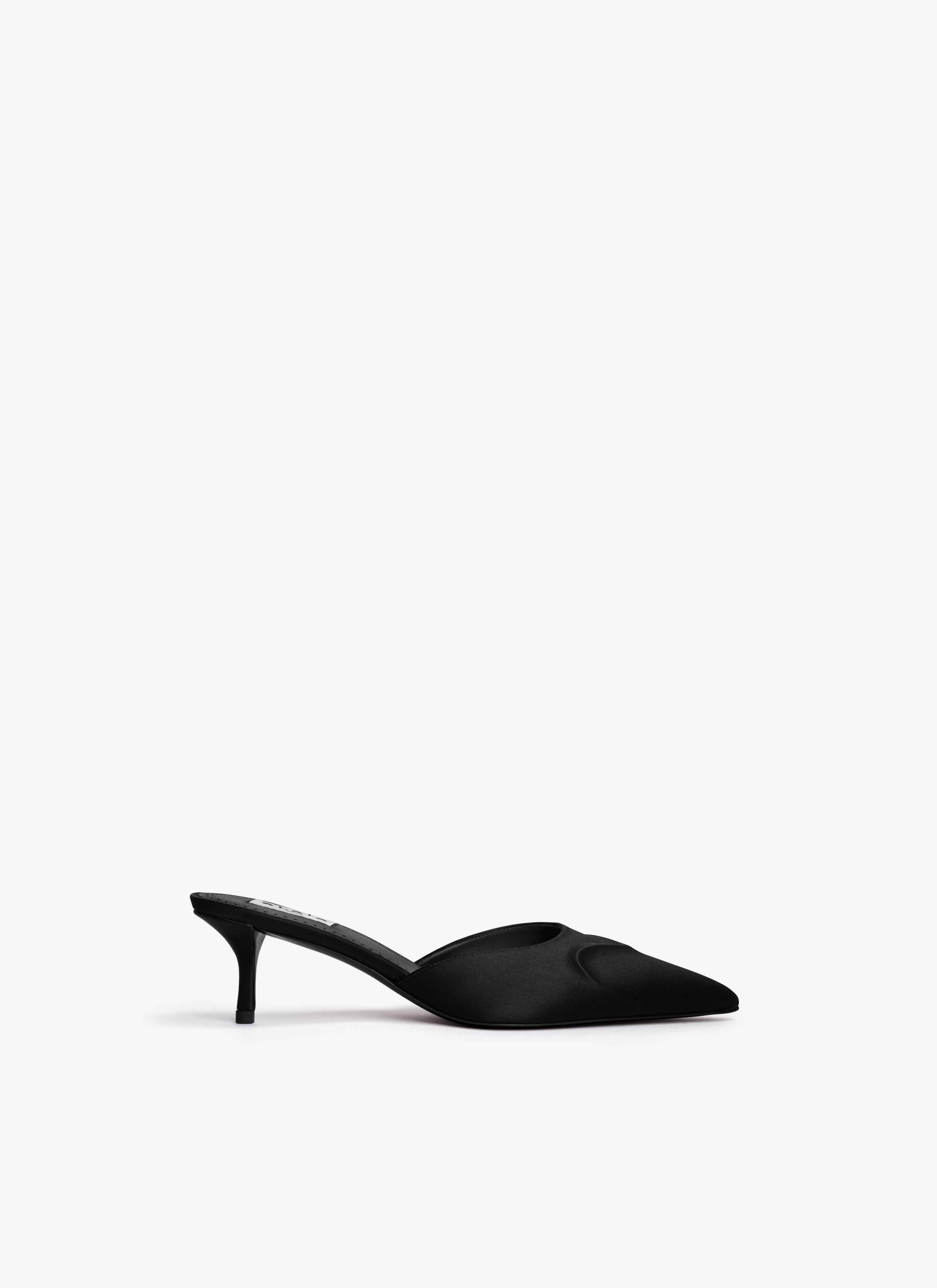 ALAÏA BLACK LE CŒUR 3D MULES IN SATIN