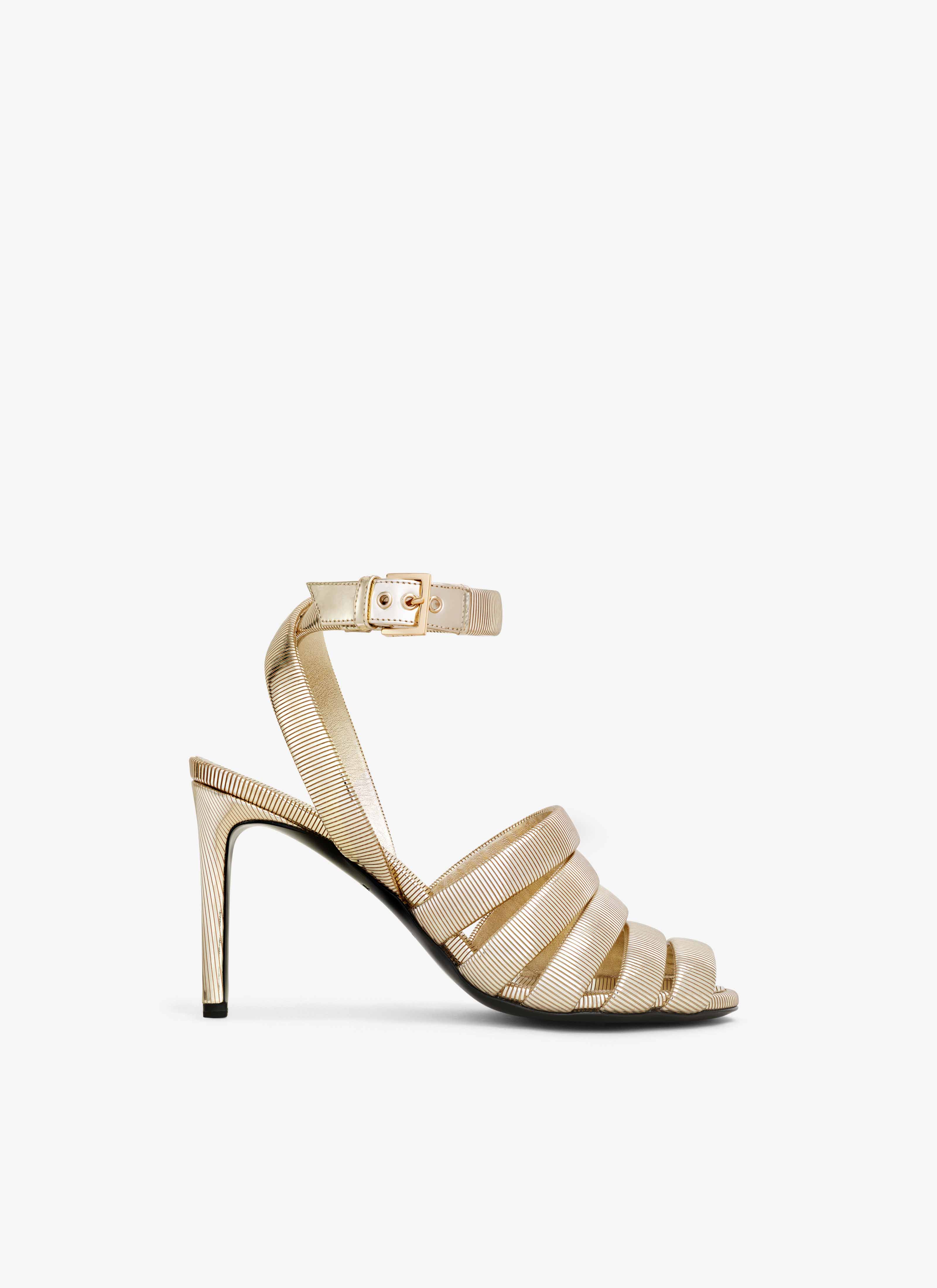 ALAÏA AMAZONITE CHAIN STRAPPY SANDALS IN METALLIZED LEATHER
