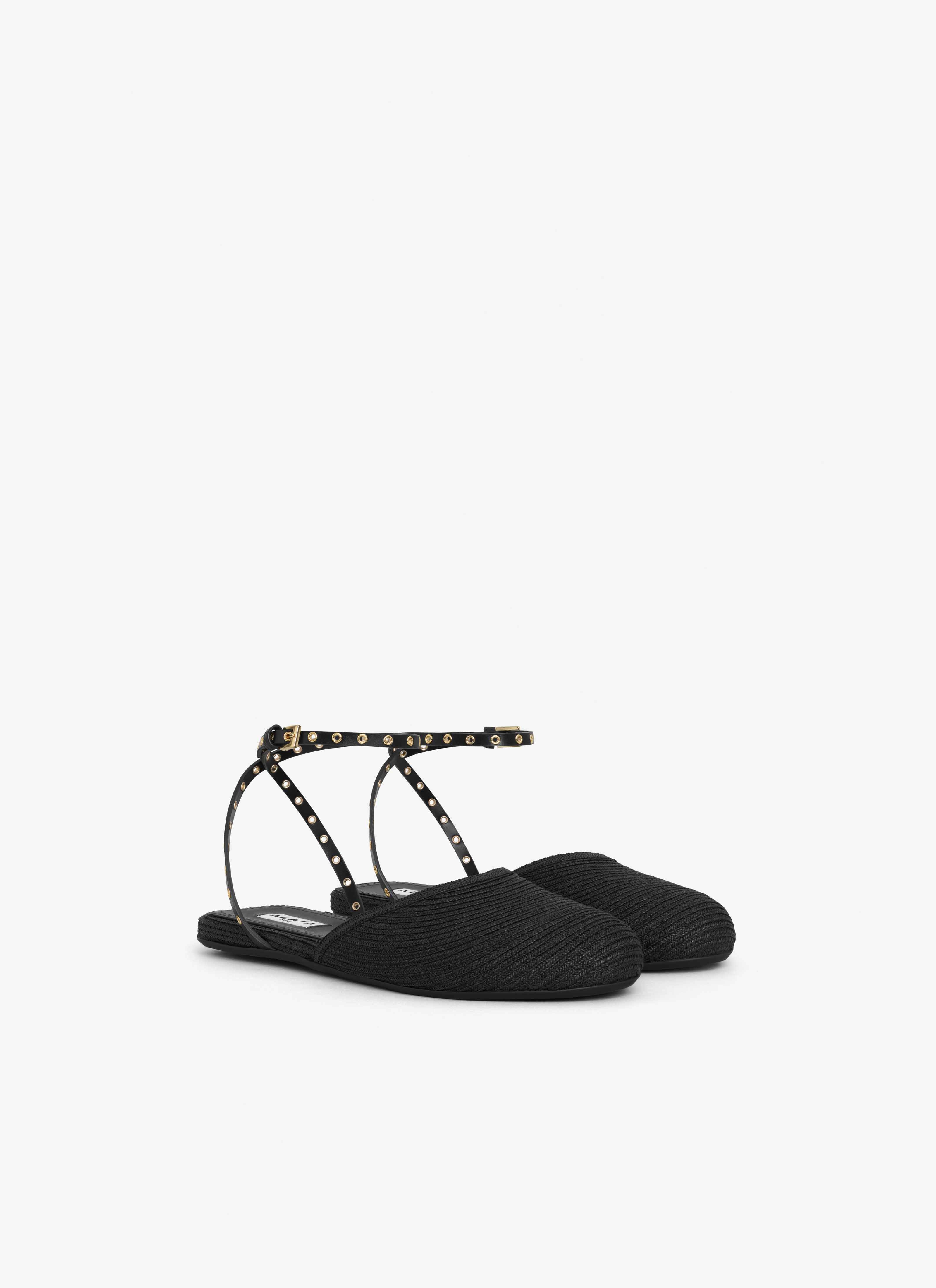 ALAÏA NERO SANDALI FLAT IN CANNUCCE DI CARTA