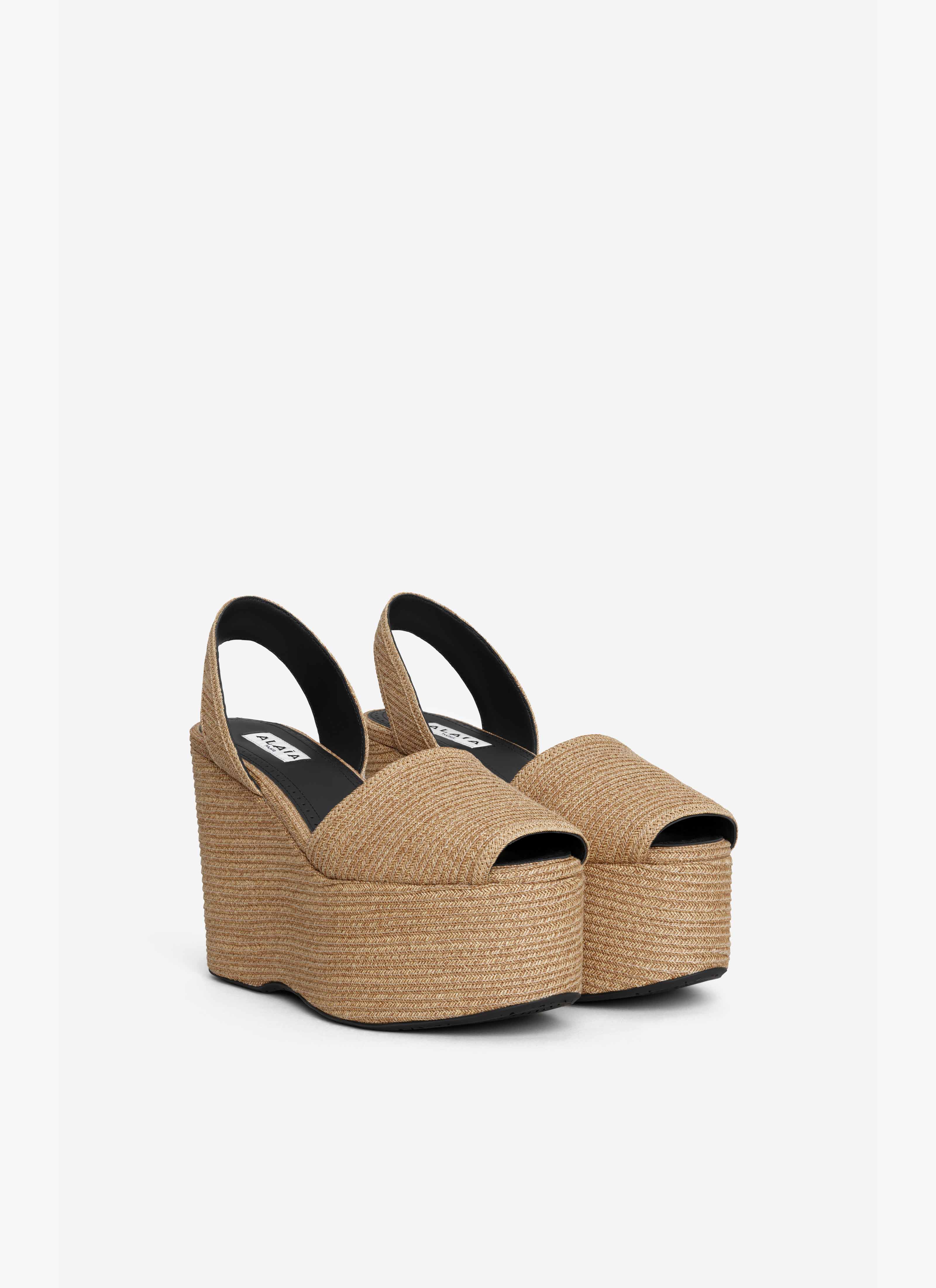 ALAÏA SANDALI WEDGE IN CANNUCCE DI CARTA NATURALE