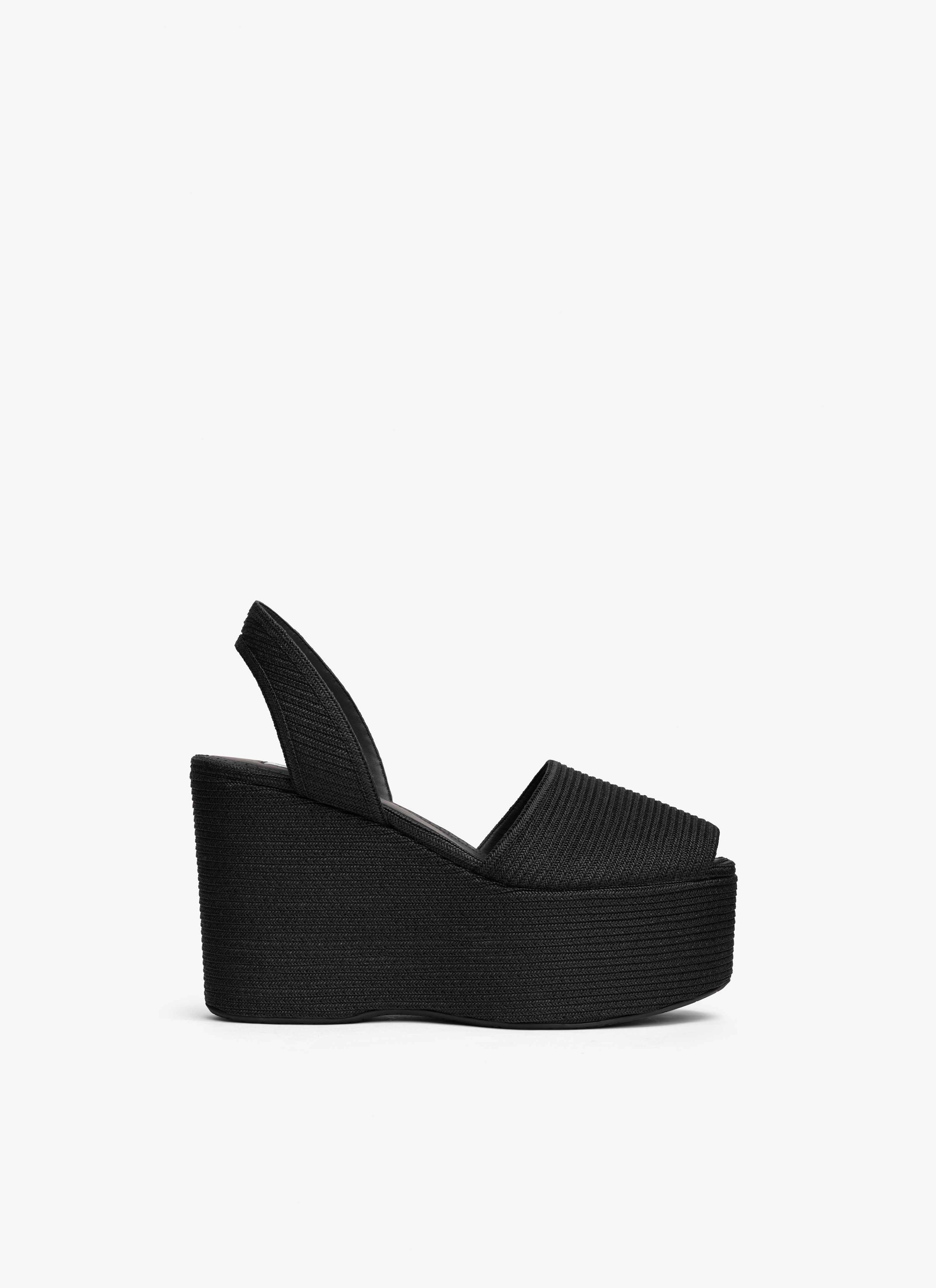 ALAÏA SANDALI WEDGE IN CANNUCCE DI CARTA NERO